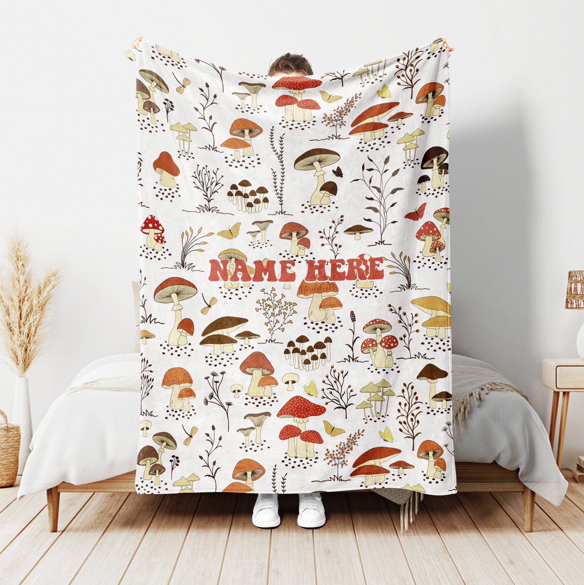 Petmytshirt Mushroom Blanket Vintage Fungi Blanket Custom Name Gift For Mushroom Lover