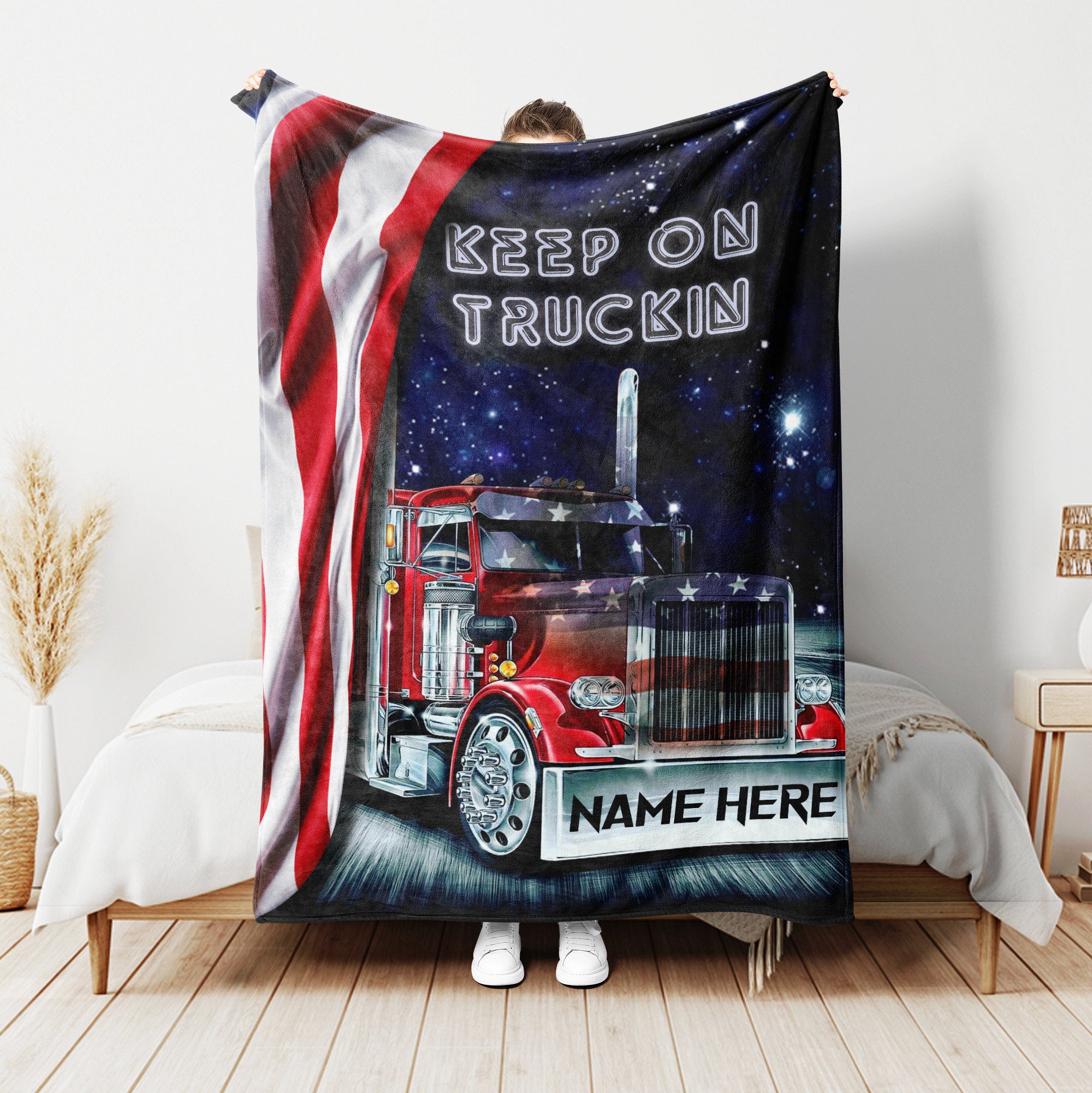 Petmytshirt Truck Blanket Keep On Truckin Blanket Custom Name Gift For Trucker Dad Husband Son