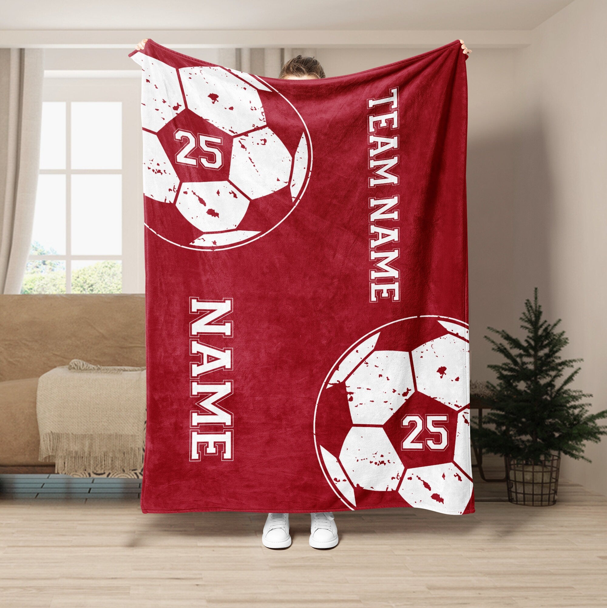 Petmytshirt Soccer Blanket Custom Name Soccer Gift for Dad Husband Boyfriend Son Kid Team