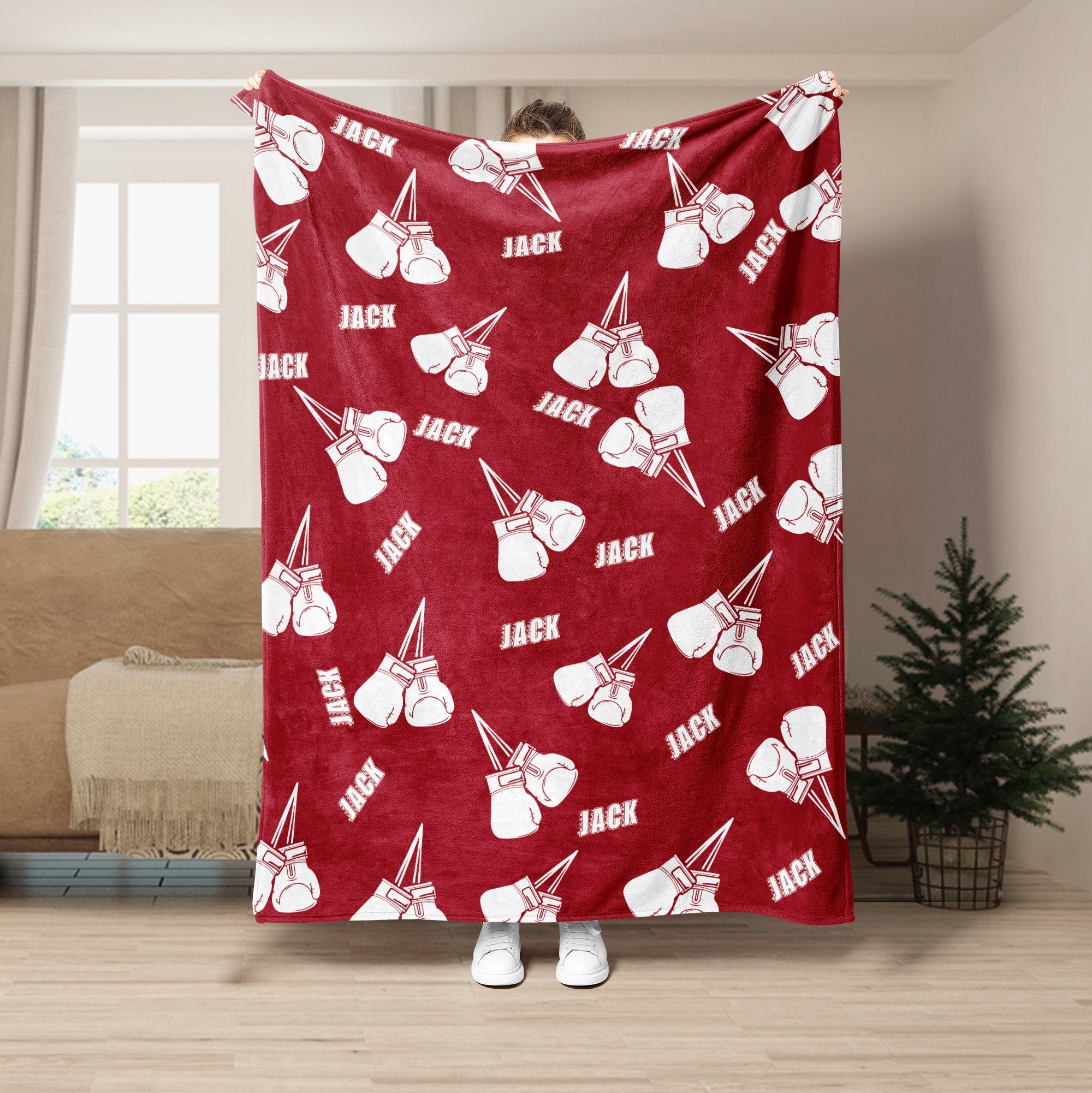 Petmytshirt Boxing Blanket Boxing Gloves Custom Gift for Boxer Dad Husband Boyfriend Son Kid
