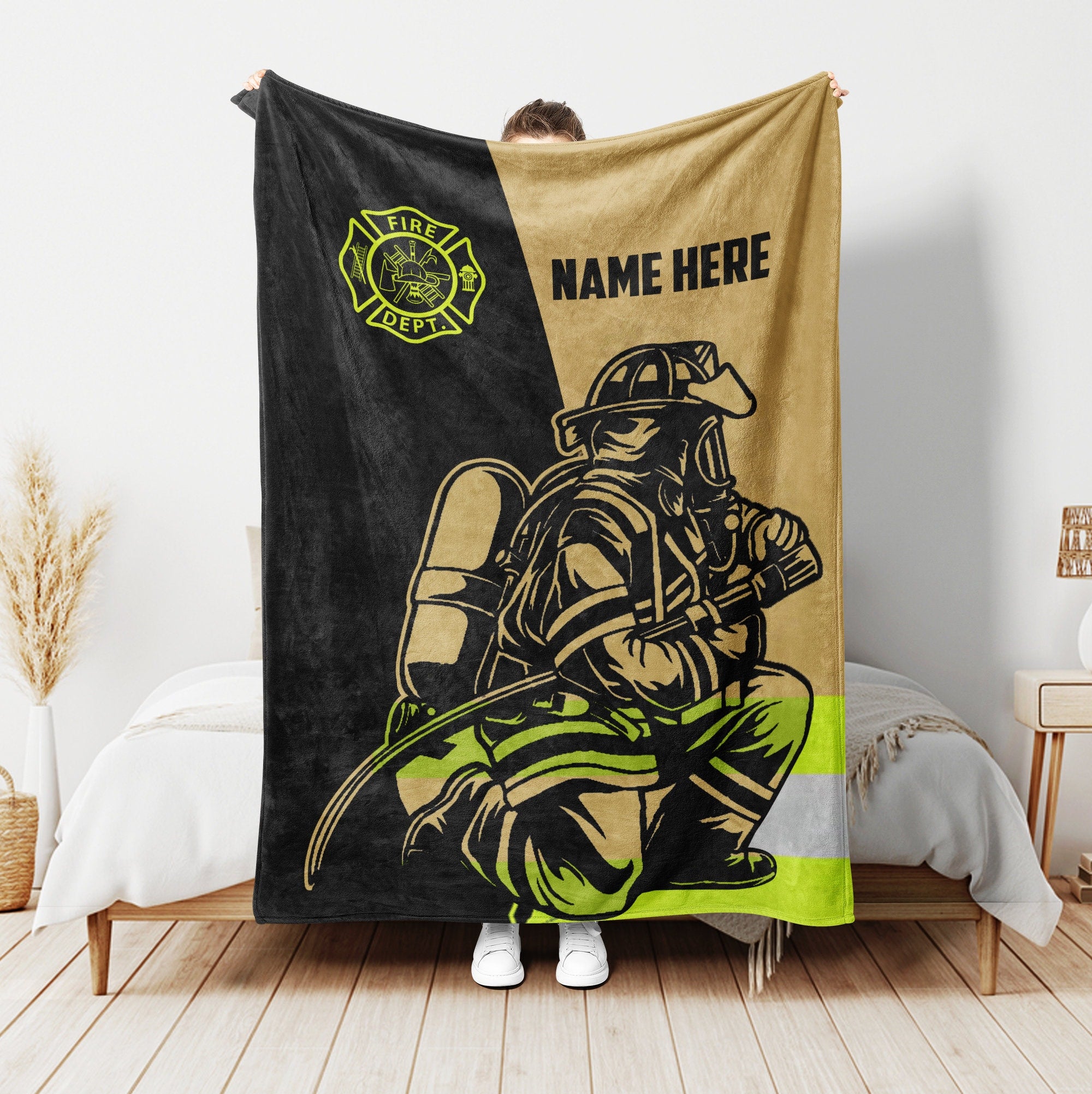 Petmytshirt Firefighter Blanket Fire Fighter Blanket Custom Name Gift For Fireman Dad Husband