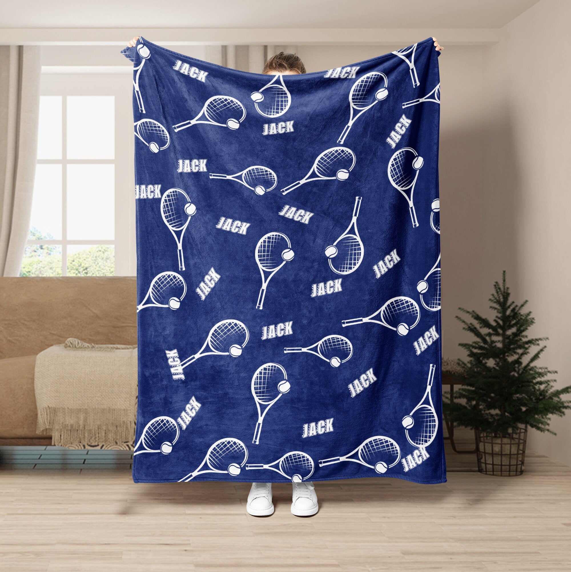 Petmytshirt Tennis Blanket Custom Name Soft Cozy Sherpa Fleece Throw Blanket Tennis Gift for Dad Mom Husband Boyfriend Son Daughter