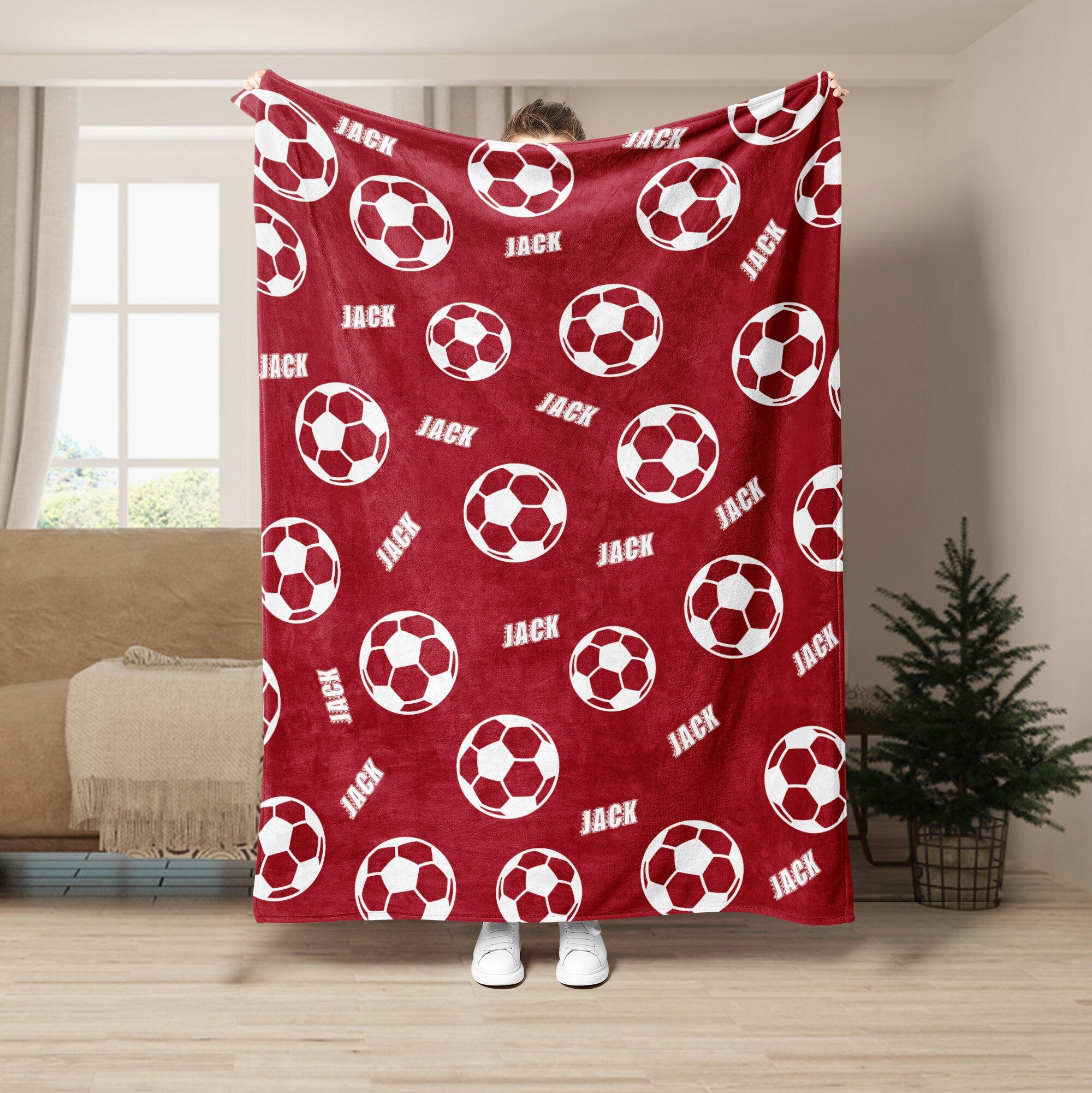 Petmytshirt Soccer Blanket Custom Name Soft Cozy Sherpa Fleece Throw Blankets