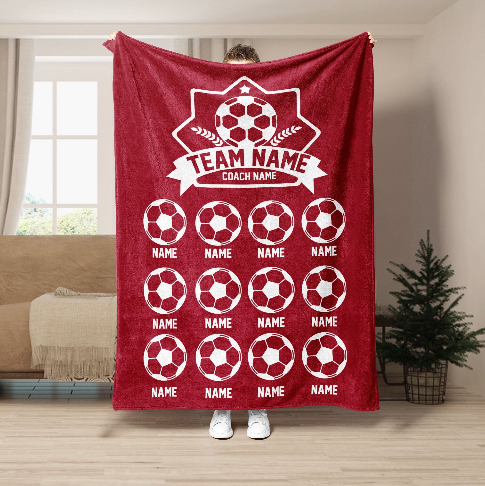 Petmytshirt Soccer Blanket Soccer Team Blanket Custom Name Soccer Gift for Coach Son Kid Team
