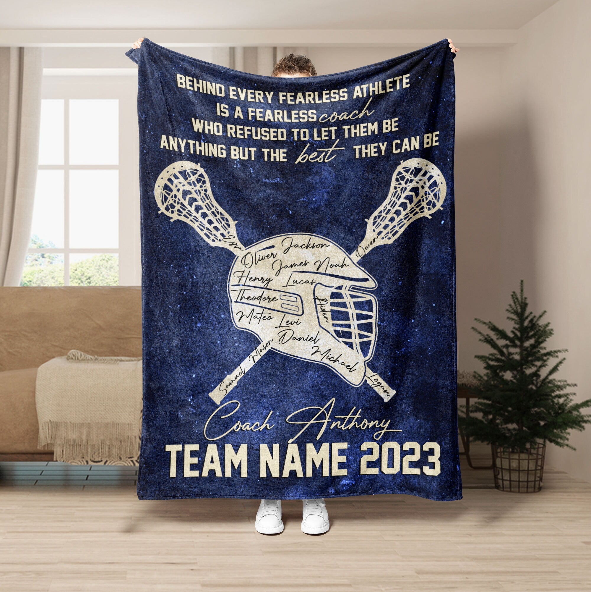 Petmytshirt Lacrosse Blanket Lacrosse Coach Blanket Custom Team Name Appreciation Gift for Coach