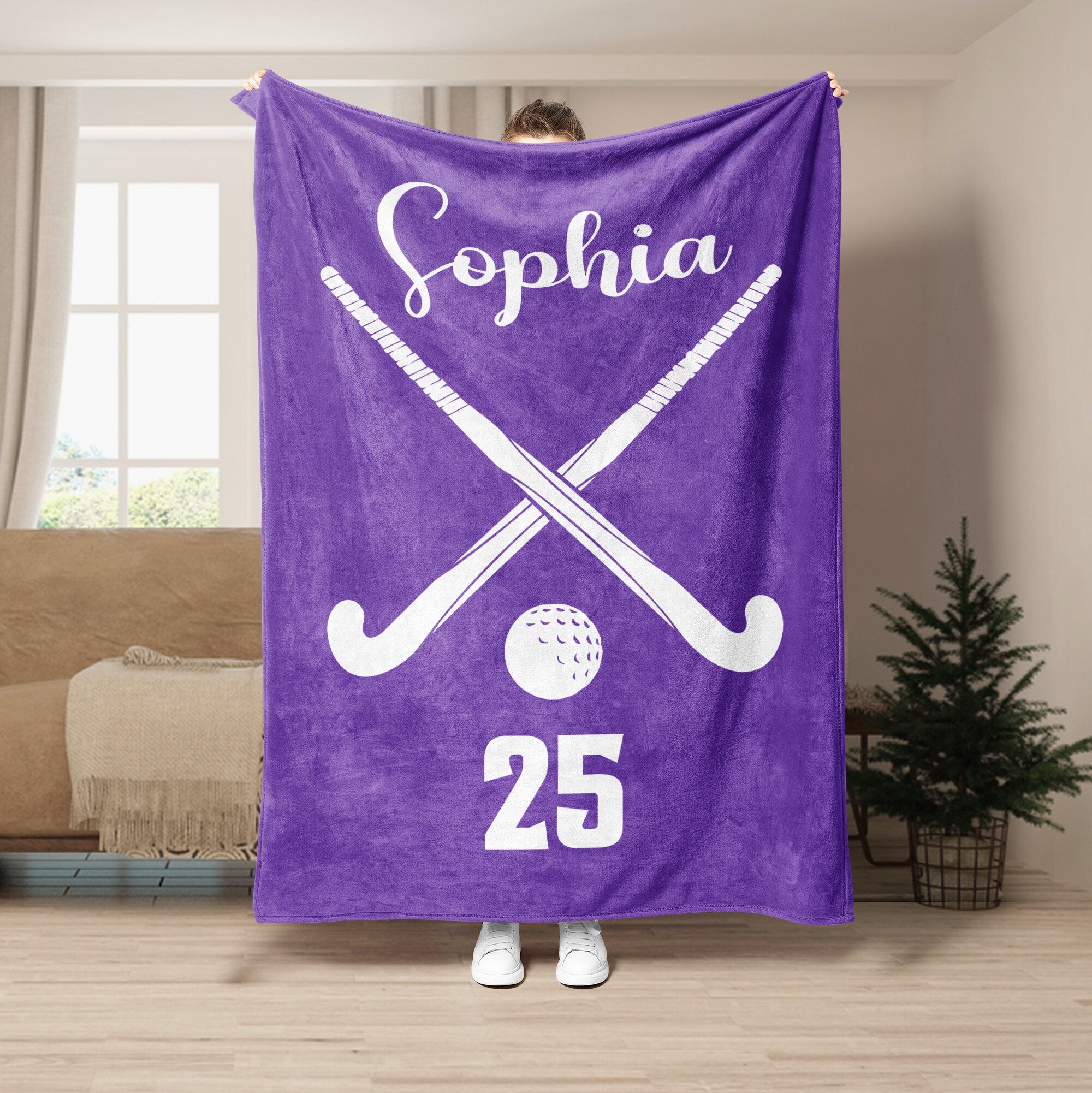 Petmytshirt Field Hockey Blanket Custom Name Number Soft Cozy Sherpa Fleece Throw Blanket