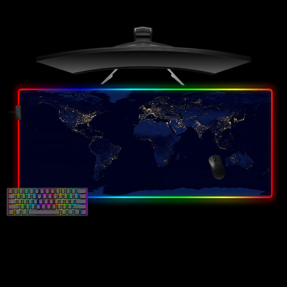 Allleftout Night Time World Map Design M-Xxl Size Rgb Gaming Mouse Pad, Computer Desk Mat