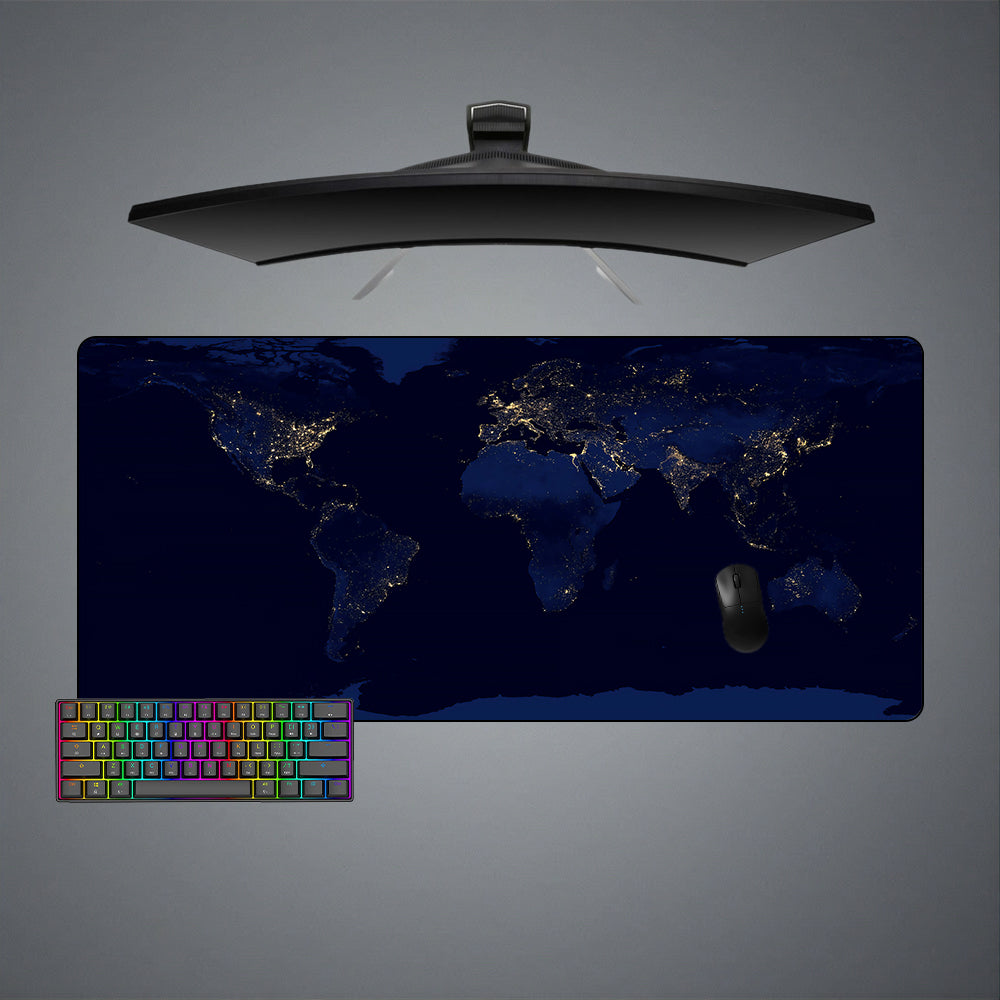 Allleftout Night Time World Map Design M-Xxl Size Gaming Mouse Pad, Computer Desk Mat