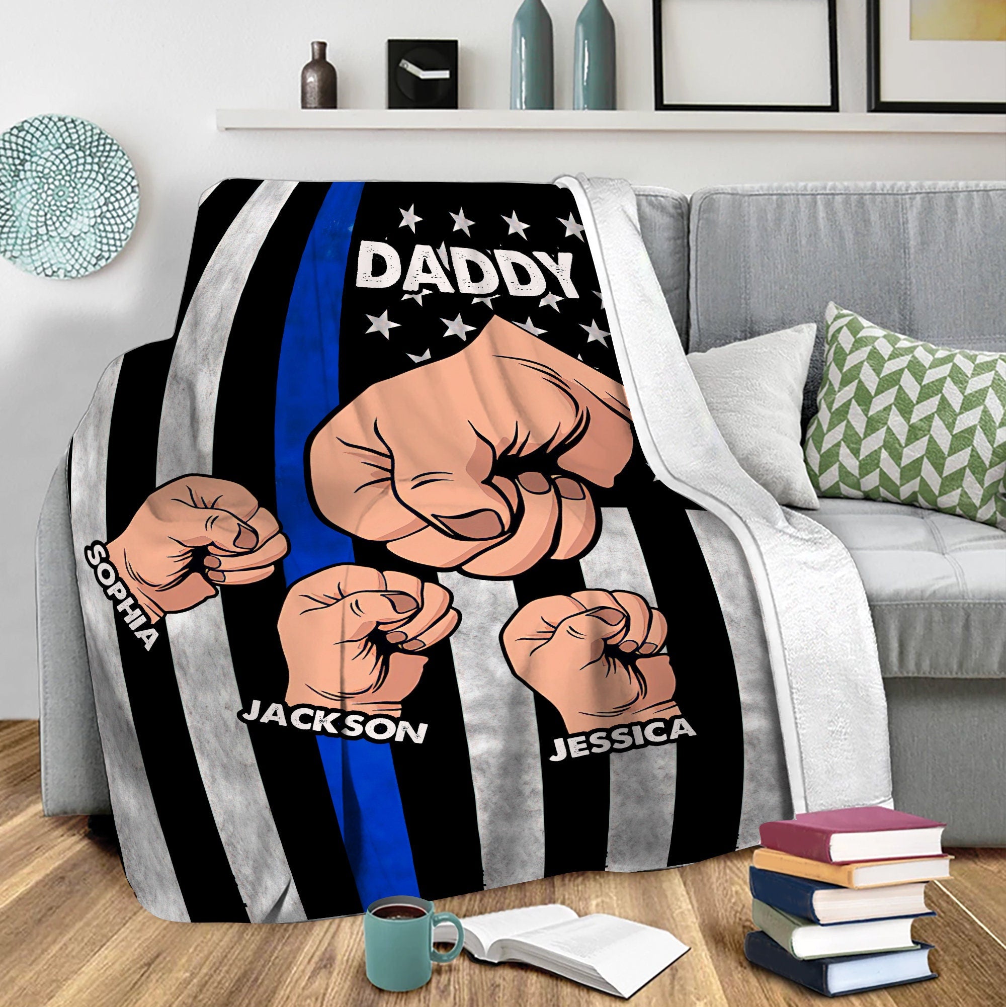 Petmytshirt Police Dad Blanket Dad And Child Fist Bump Custom