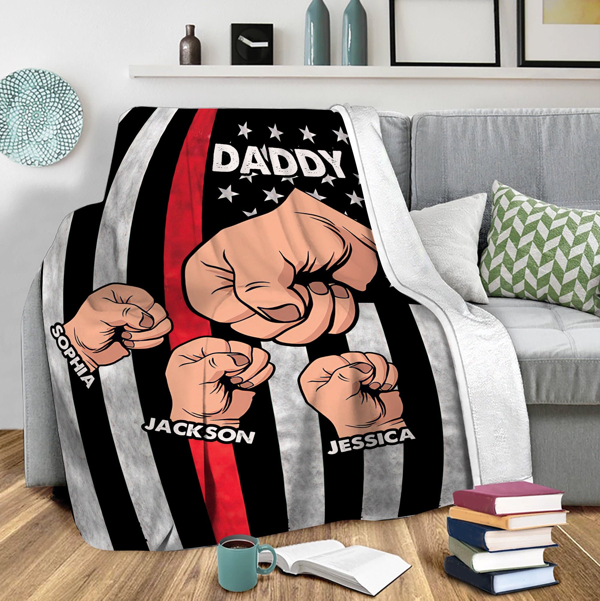 Petmytshirt Firefighter Dad Blanket Dad And Child Fist Bump Custom