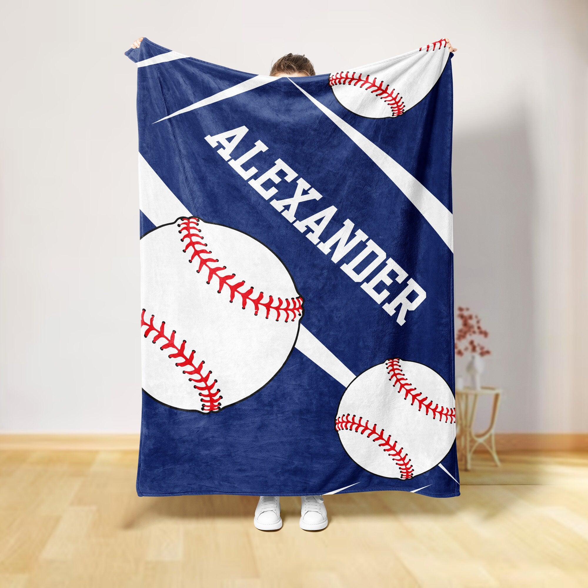 Petmytshirt Baseball Blanket Custom Name Baseball Gift for Dad Husband Boyfriend Son Him