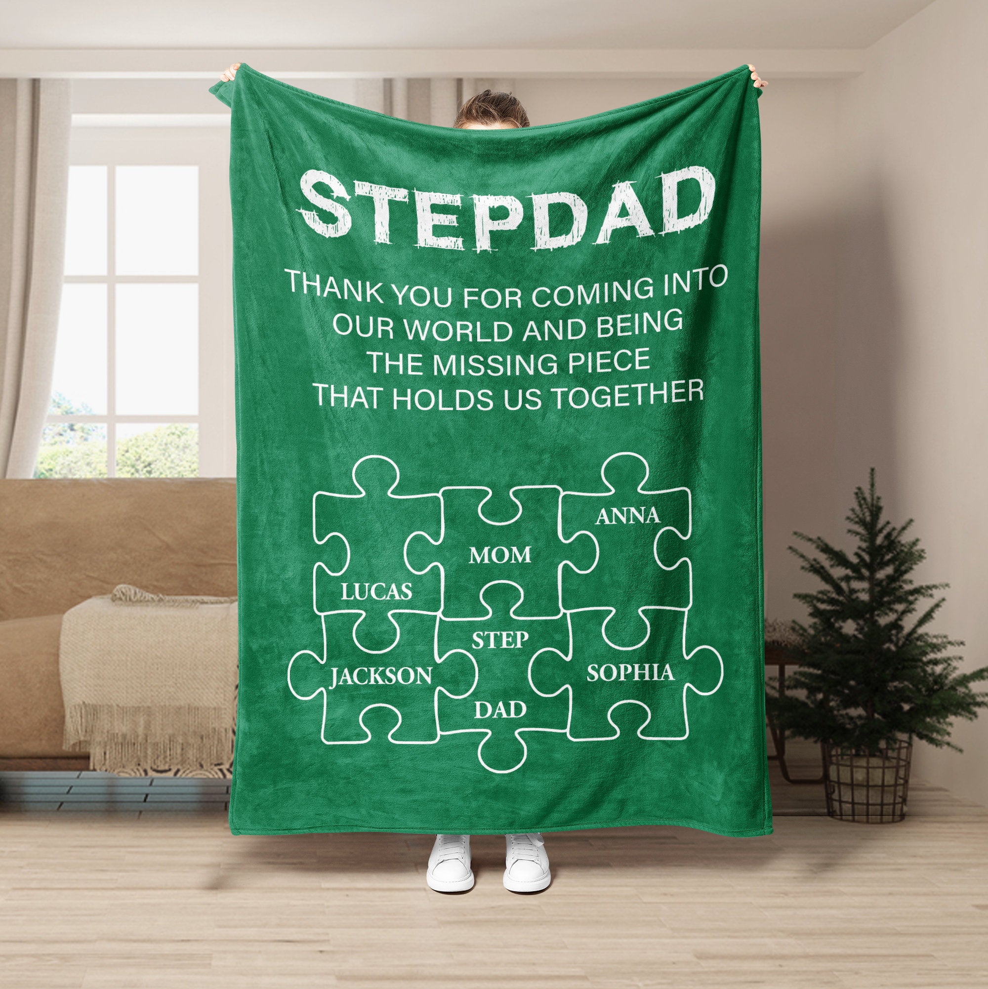Petmytshirt Stepped Up Dad Blanket Puzzle Pieces Blanket Custom Soft Sherpa Fleece Throw Blankets Gift For Step Dad Father's Day Gift