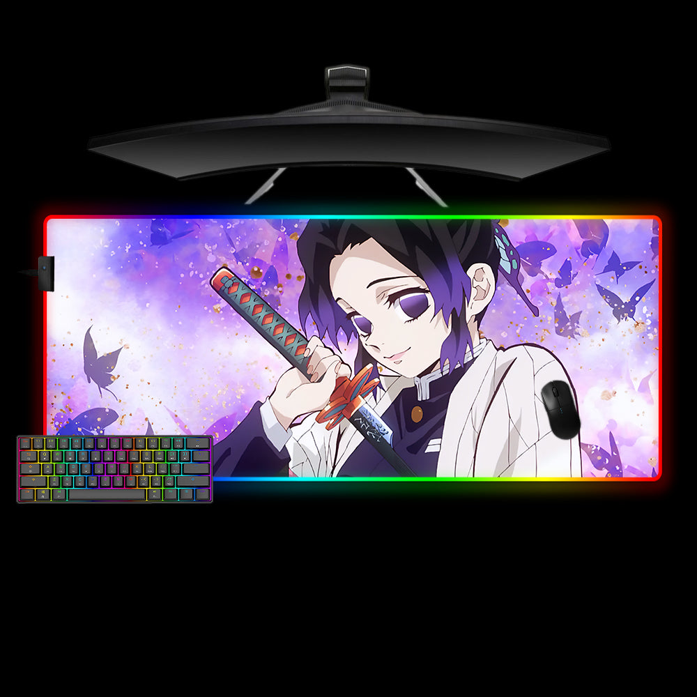 Allleftout Demon Slayer Shinobu Kocho Design M-Xxl Size Rgb Gaming Mouse Pad, Computer Desk Mat
