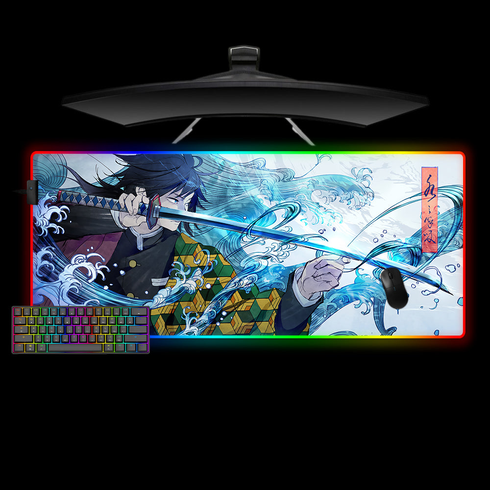 Allleftout Demon Slayer Wave Design M-Xxl Size Rgb Gaming Mouse Pad, Computer Desk Mat