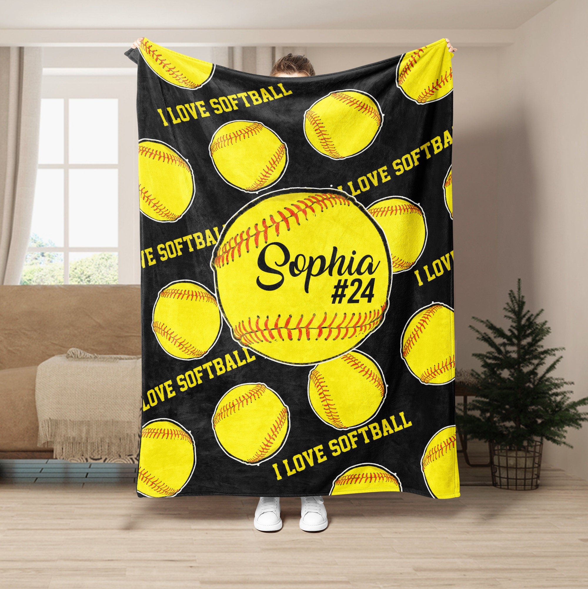 Petmytshirt Softball Blanket Softball Ball Custom Gift for Mom Wife Girlfriend Daughter Kid