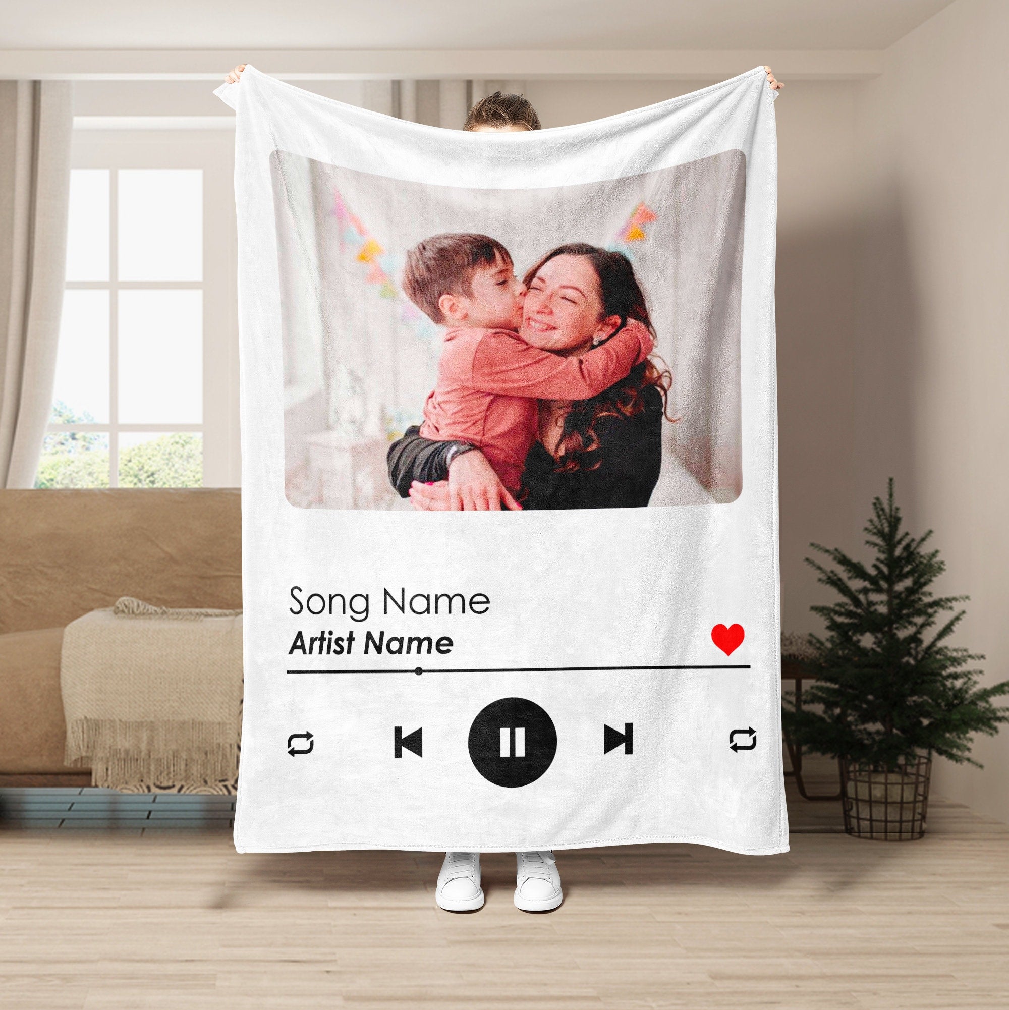 Petmytshirt Song Blanket Custom Photo Blanket with Your Favorite Song Gift for Mom Dad Couple