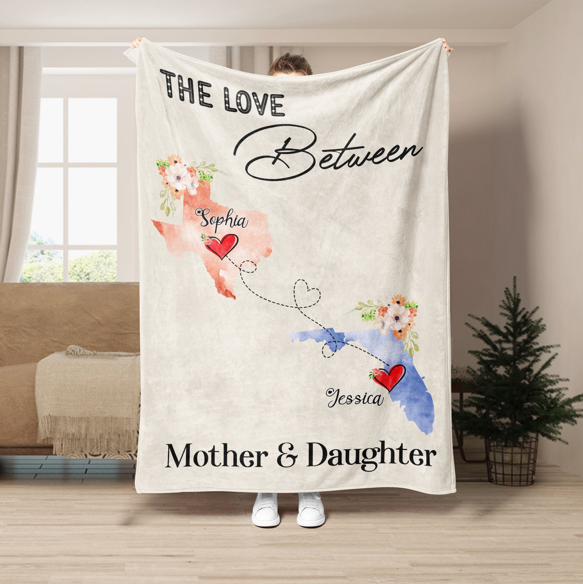 Petmytshirt Mother And Daughter Long Distance State Blanket Custom States Soft Sherpa Fleece Throw Blankets 
