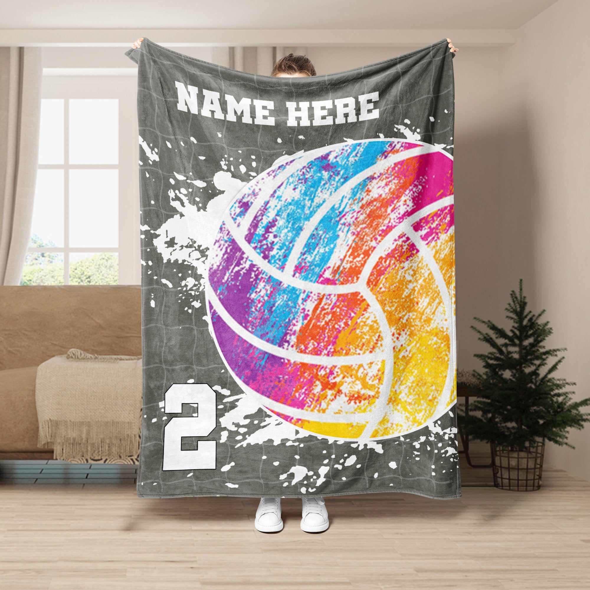 Petmytshirt Volleyball Blanket Watercolor Volleyball Ball Custom Gift for Mom Daughter Girl Kid