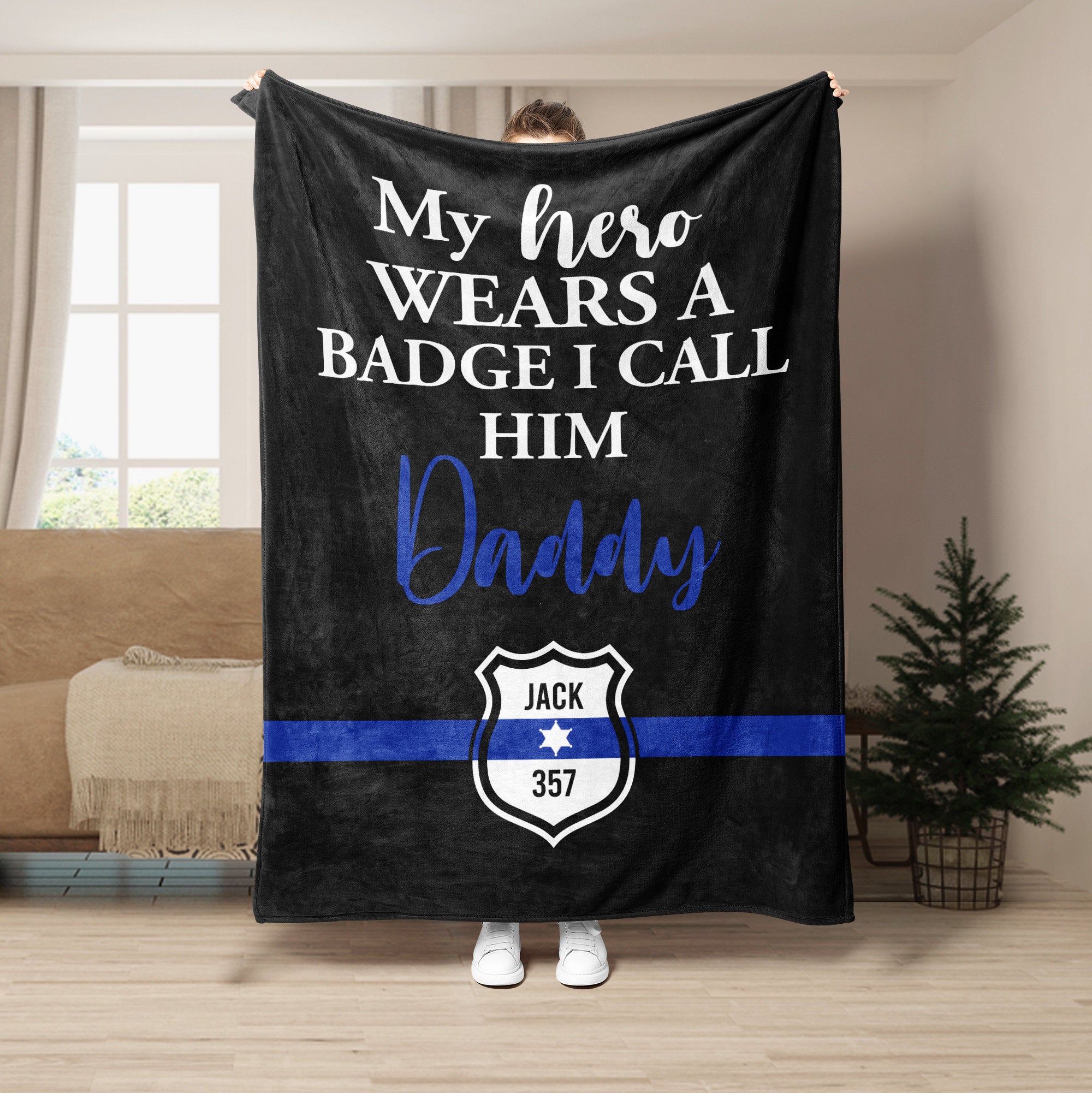 Petmytshirt Police Dad Blanket Thin Blue Line Blanket Custom Soft Cozy Sherpa Fleece Throw Blankets