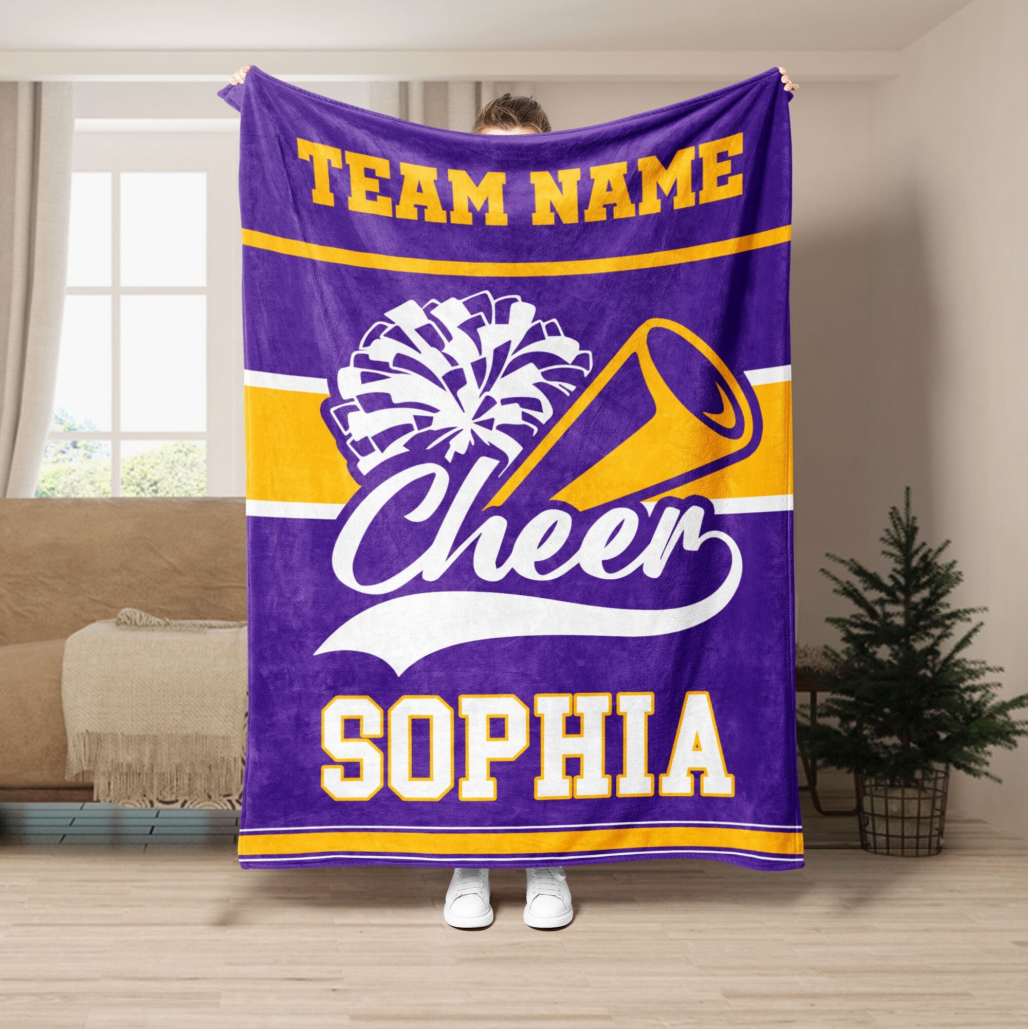 Petmytshirt Cheerleading Blanket Cheer Pom Poms Custom Gift for Cheer Team Cheerleader Daughter