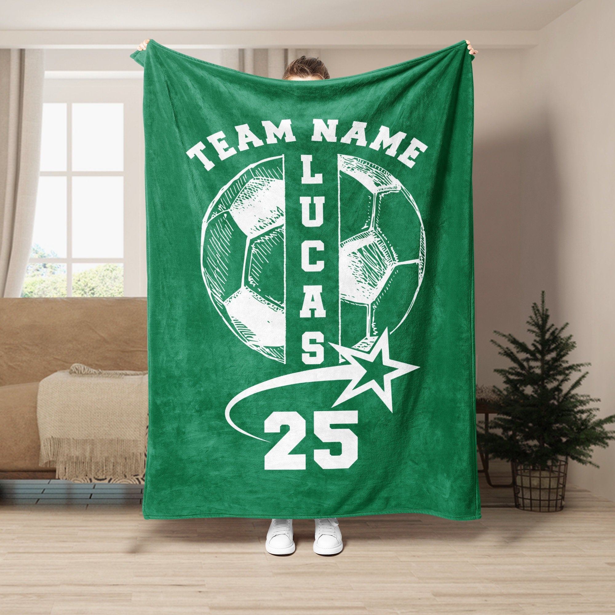 Petmytshirt Soccer Blanket Custom Name Number Soccer Gift for Dad Husband Son Kid Soccer Team