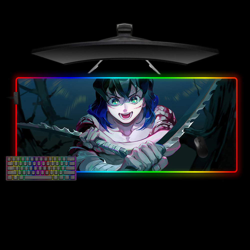 Allleftout Demon Slayer Inosuke Design M-Xxl Size Rgb Gaming Mouse Pad, Computer Desk Mat