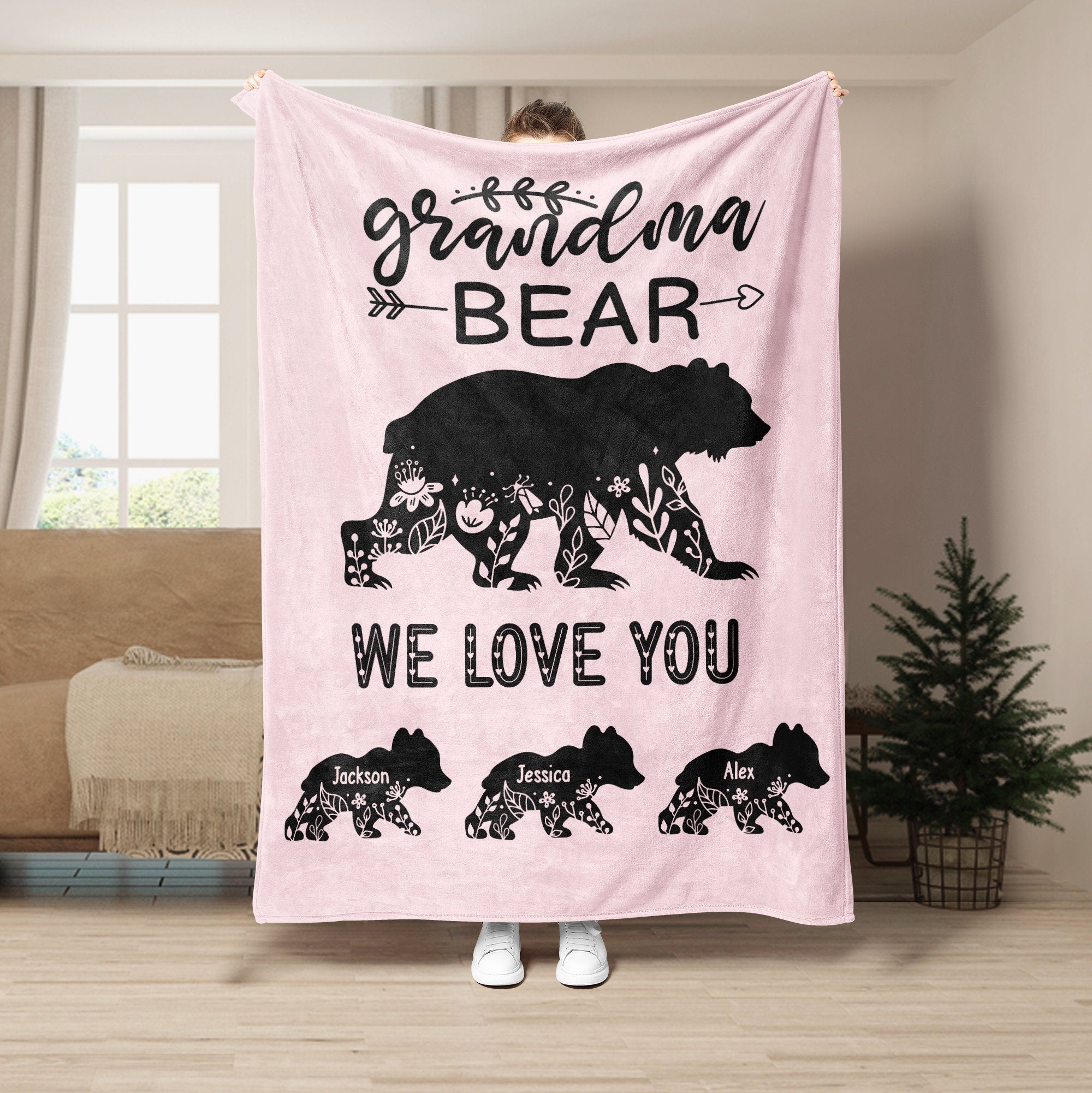 Petmytshirt Grandma Bear Blanket Grandma Blanket Custom Names Gift for Grandma Mother's Day Gift