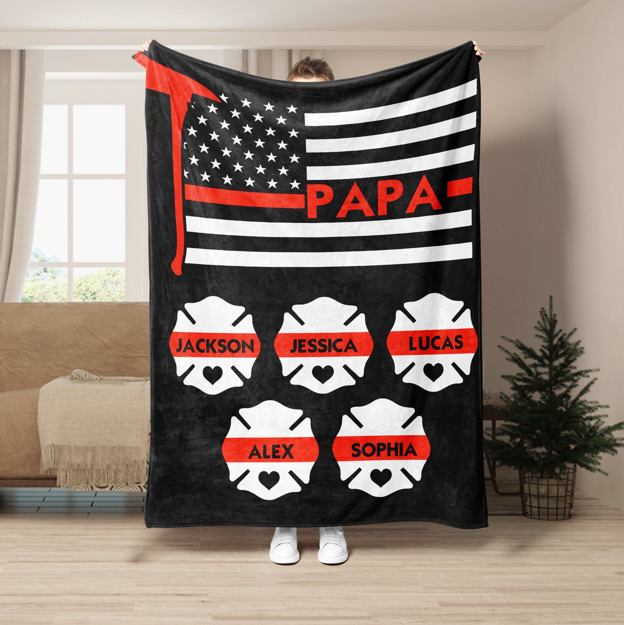 Petmytshirt Firefighter Dad Blanket Thin Red Line Blanket Custom Soft Cozy Sherpa Fleece Throw Blankets