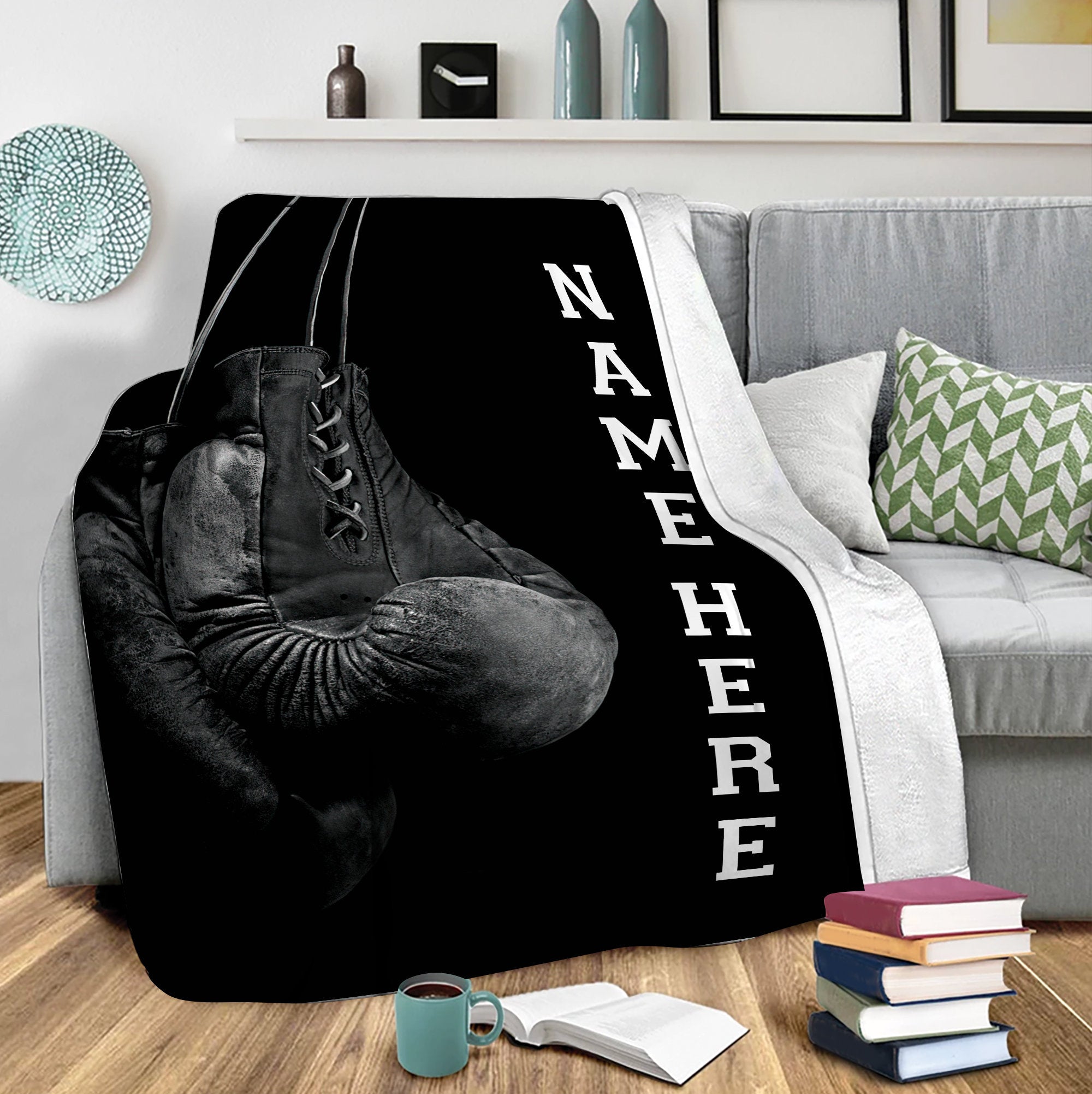 Petmytshirt Boxing Blanket Boxing Gloves Custom Boxing Gift for Dad Husband Boyfriend Son