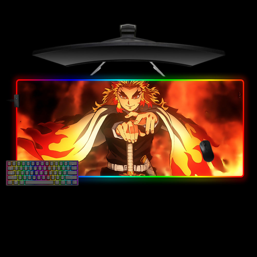 Allleftout Demon Slayer Rengoku Fire Design M-Xxl Size Rgb Gaming Mouse Pad, Computer Desk Mat