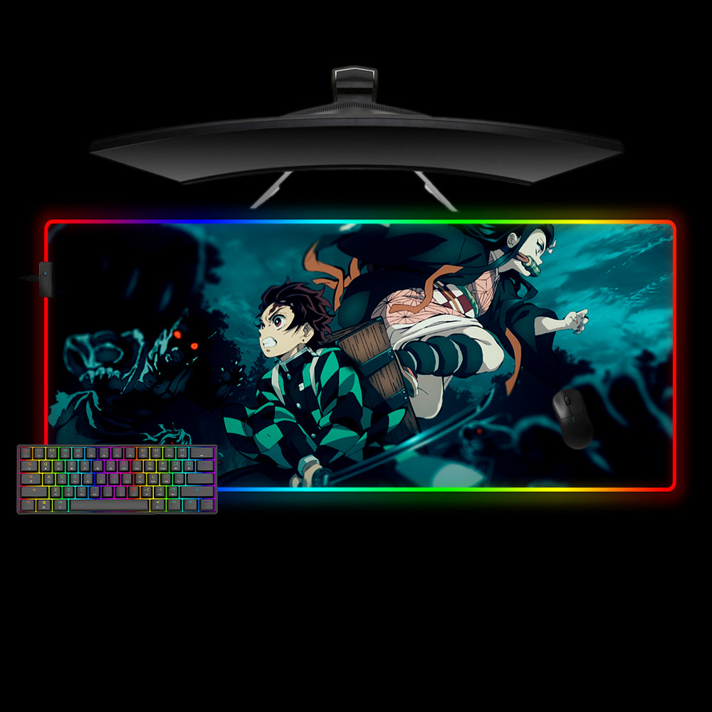 Allleftout Demon Slayer Fight Design M-Xxl Size Rgb Gaming Mouse Pad, Computer Desk Mat