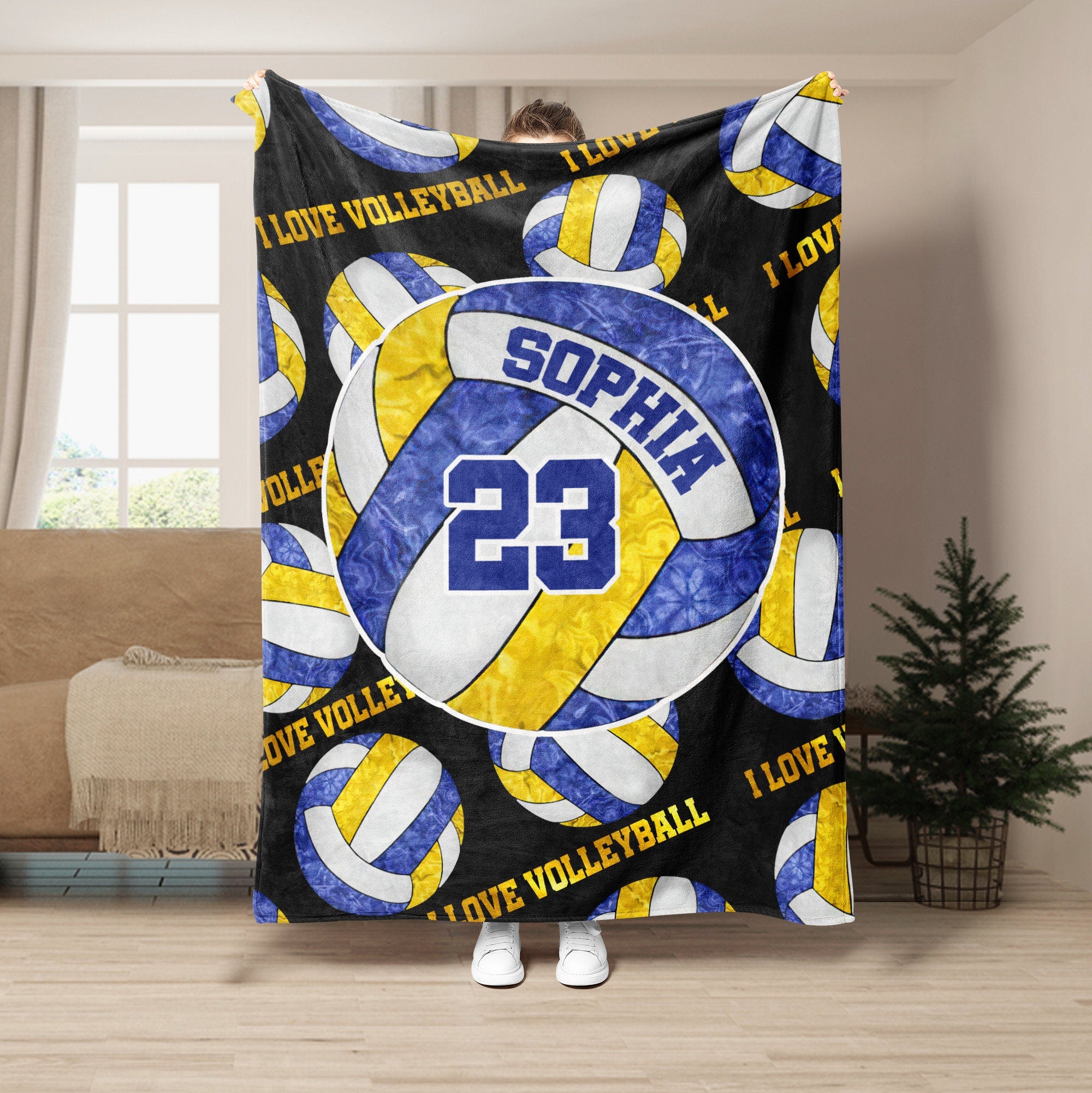 Petmytshirt Volleyball Blanket Custom Name Number Volleyball Player Gift for Mom Daughter Team
