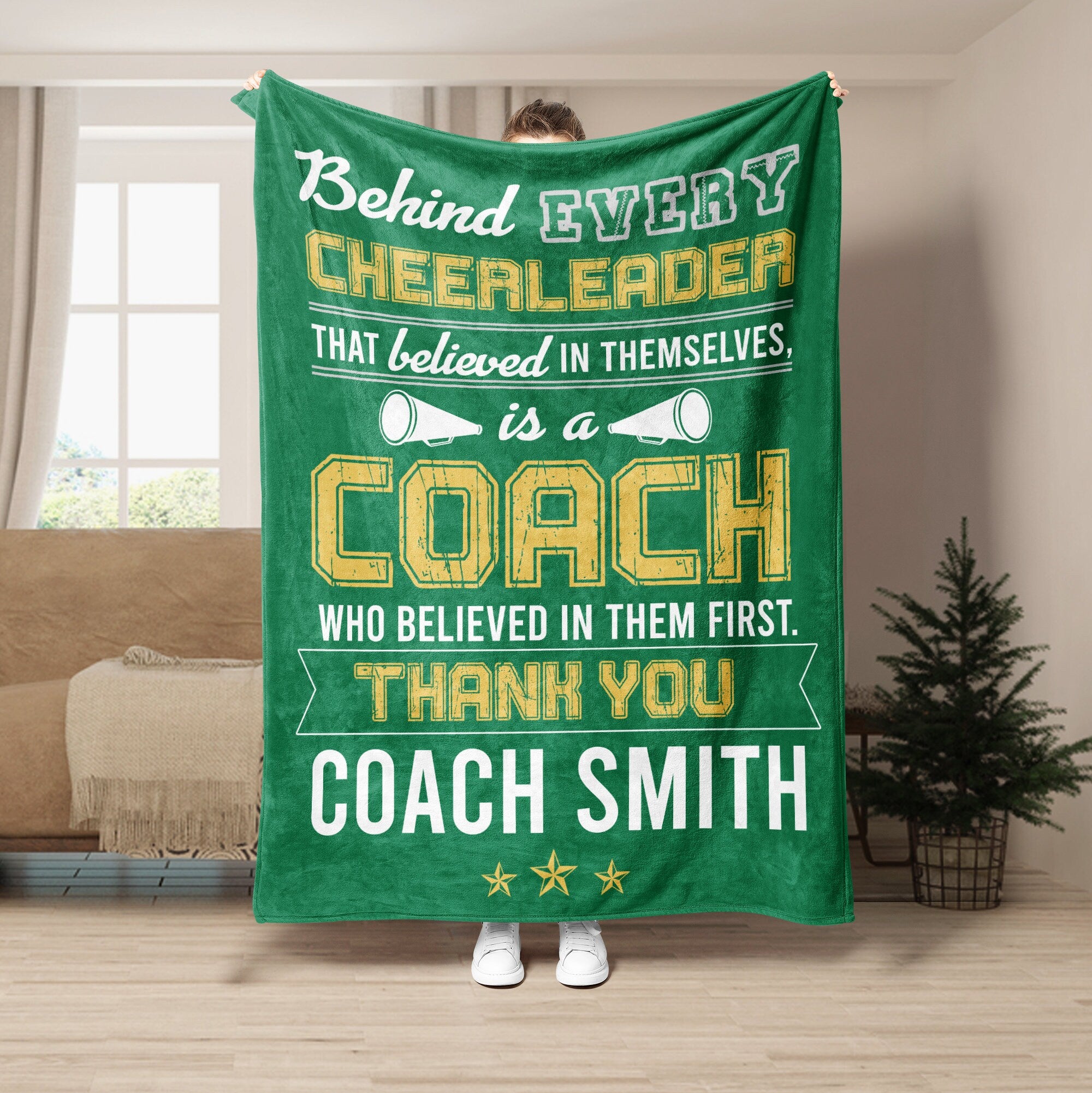 Petmytshirt Cheerleading Blanket Cheer Coach Blanket Custom Name Appreciation Gift for Coach