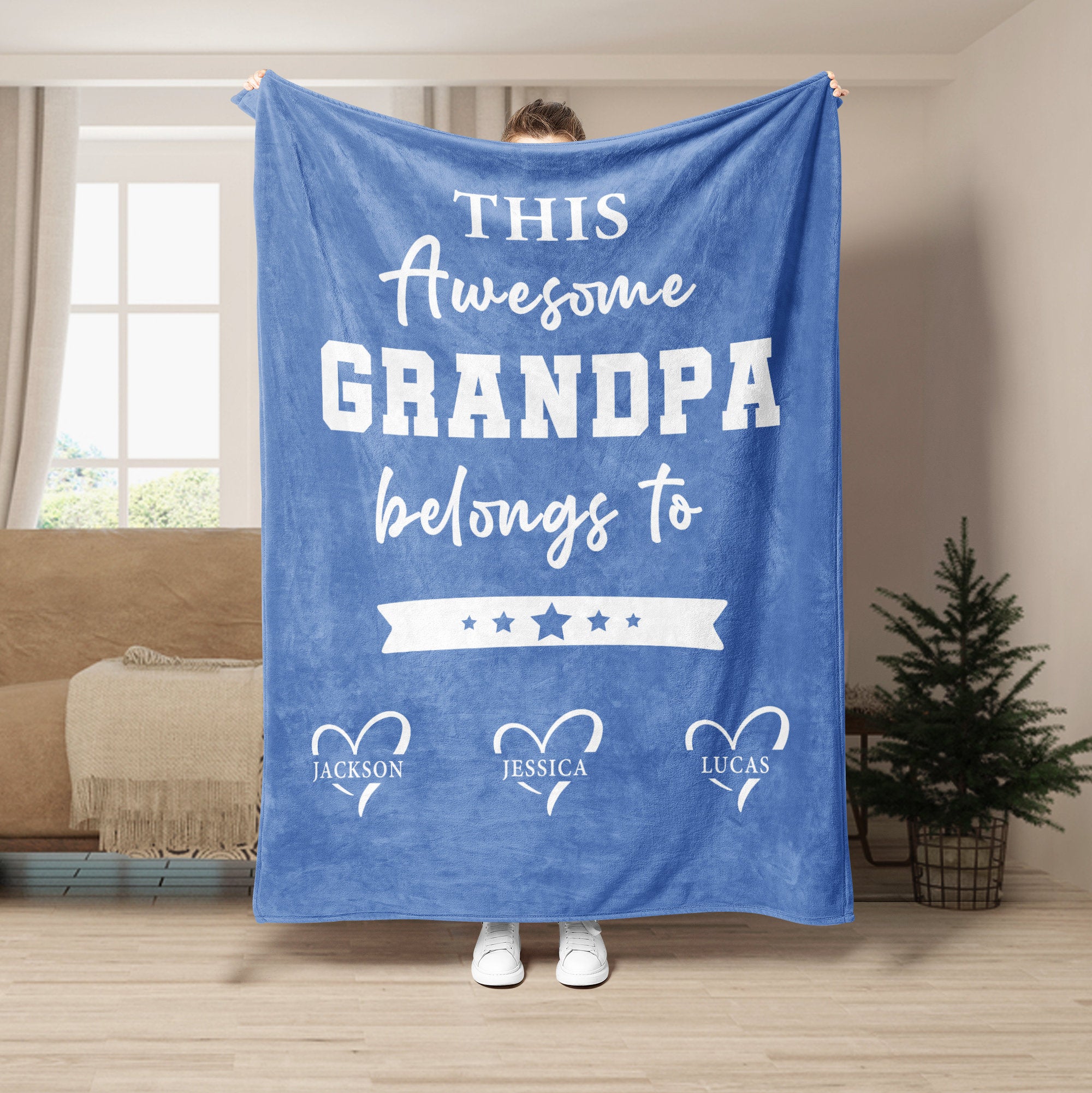 Petmytshirt Grandpa Blanket This Grandpa Belongs To Blanket Custom Soft Sherpa Fleece Throw Blankets Gift for Grandpa Father's Day Gift