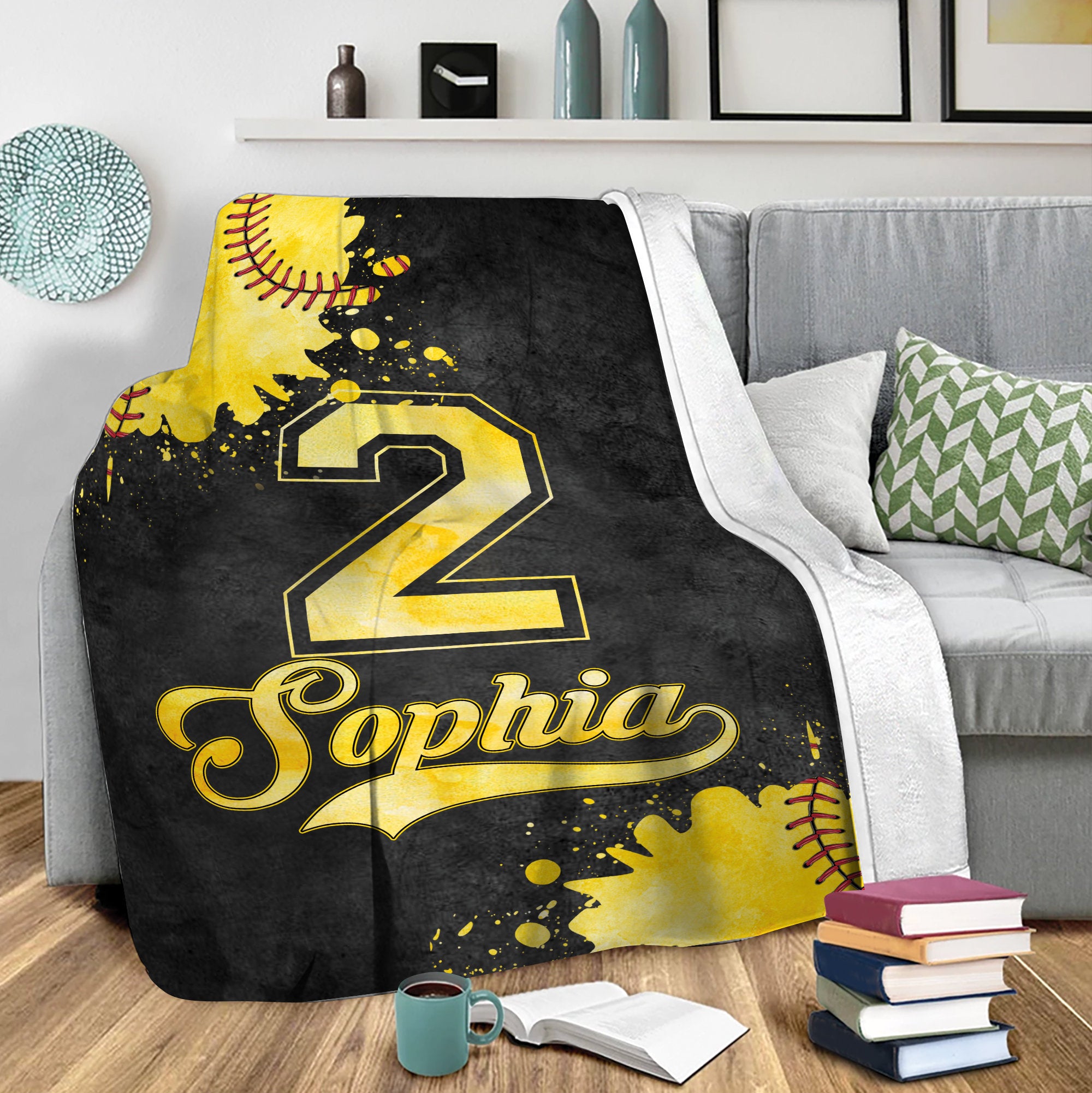 Petmytshirt Softball Blanket Watercolor Ball Custom Gift for Mom Wife Girlfriend Daughter Kid