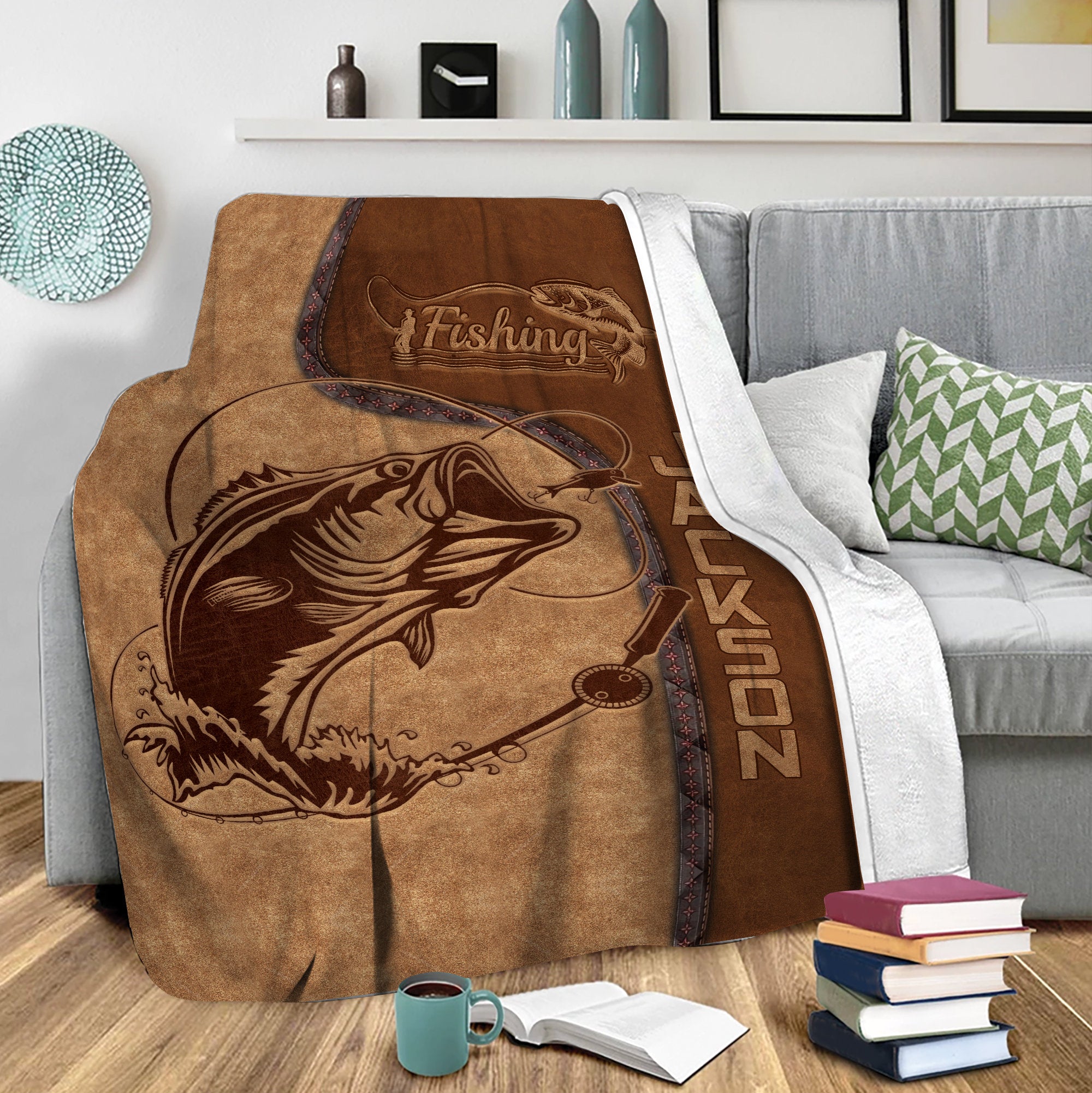 Petmytshirt Fishing Blanket Big Bass Fish Custom Gift for Grandpa Dad Husband Fisherman