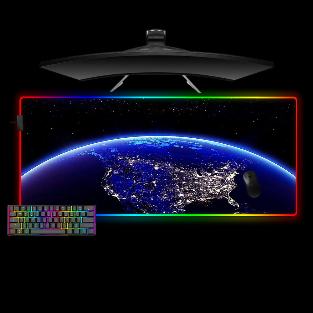 Allleftout North America From Space Design M-Xxl Size Rgb Gaming Mouse Pad, Computer Desk Mat