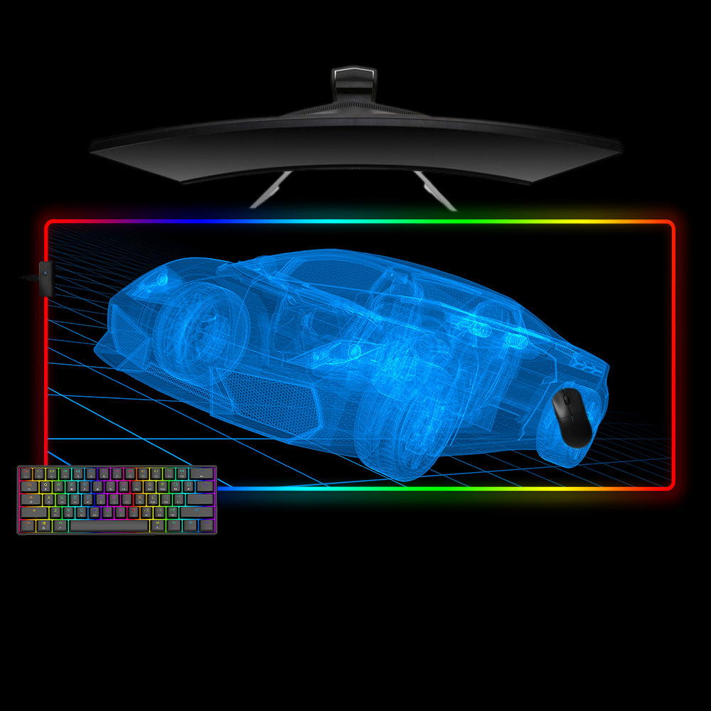 Allleftout Blue Wireframe Car Design M-Xxl Size Rgb Gaming Mouse Pad, Computer Desk Mat