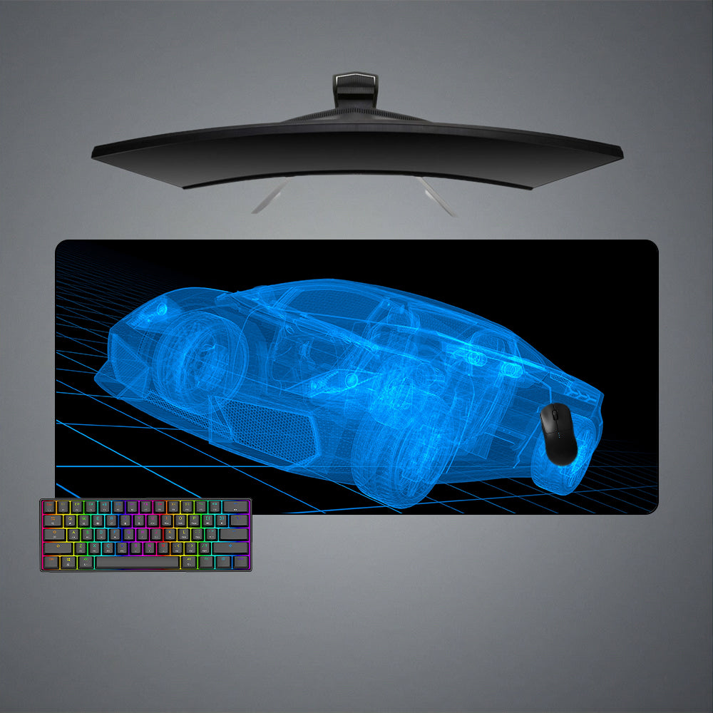 Allleftout Blue Wireframe Car Design M-Xxl Size Gaming Mouse Pad, Computer Desk Mat