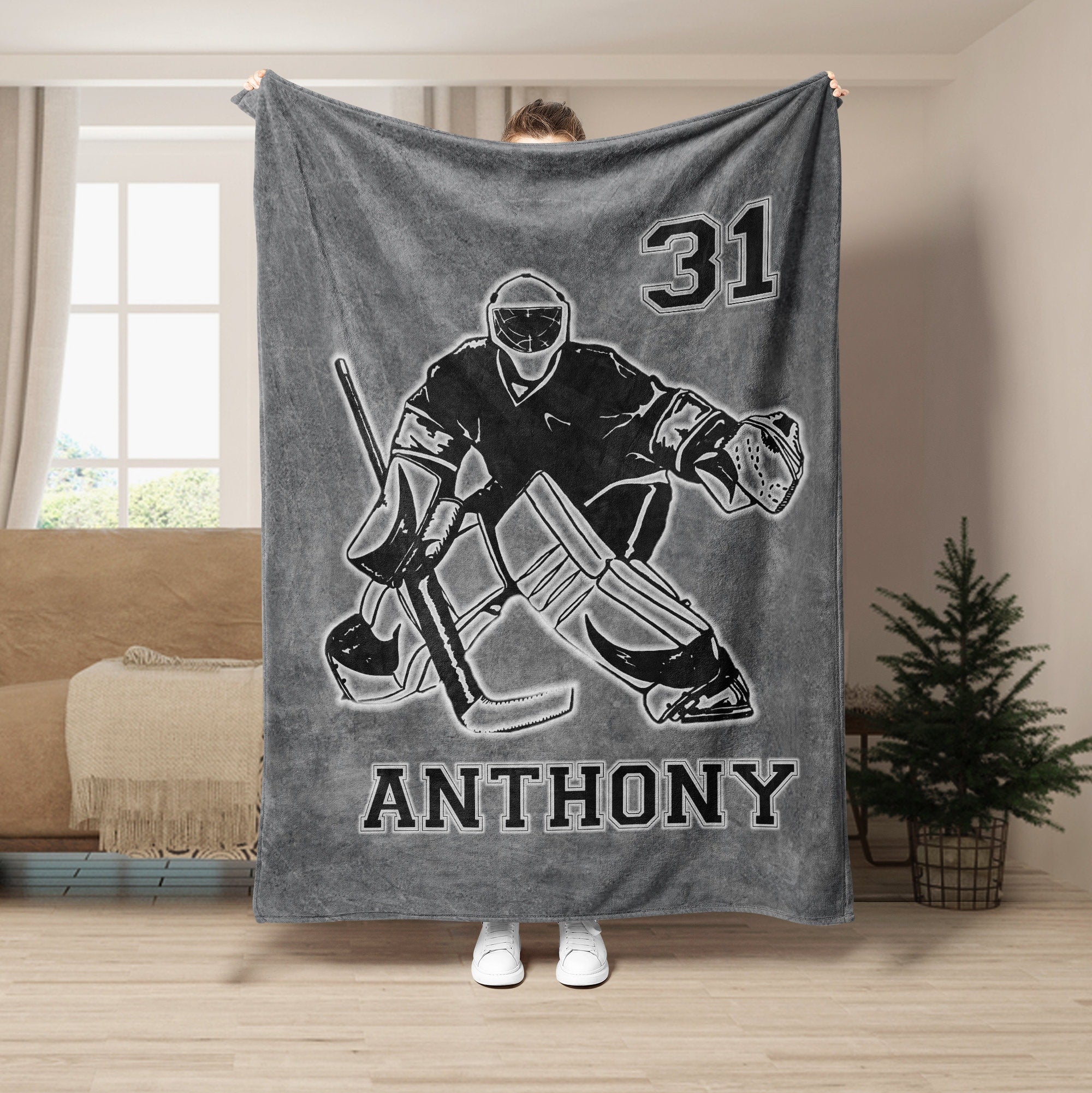 Petmytshirt Hockey Blanket Hockey Player Custom Hockey Gift for Dad Husband Boyfriend Son