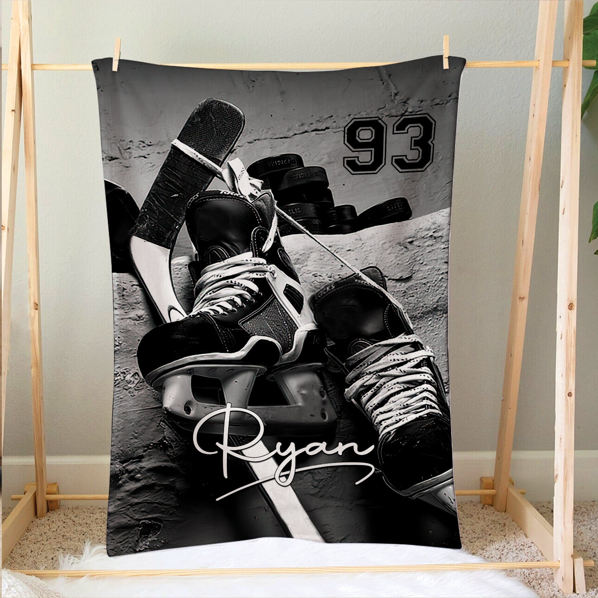 Petmytshirt Hockey Blanket Hockey Stick And Shoes Custom Gift for Dad Husband Boyfriend Son