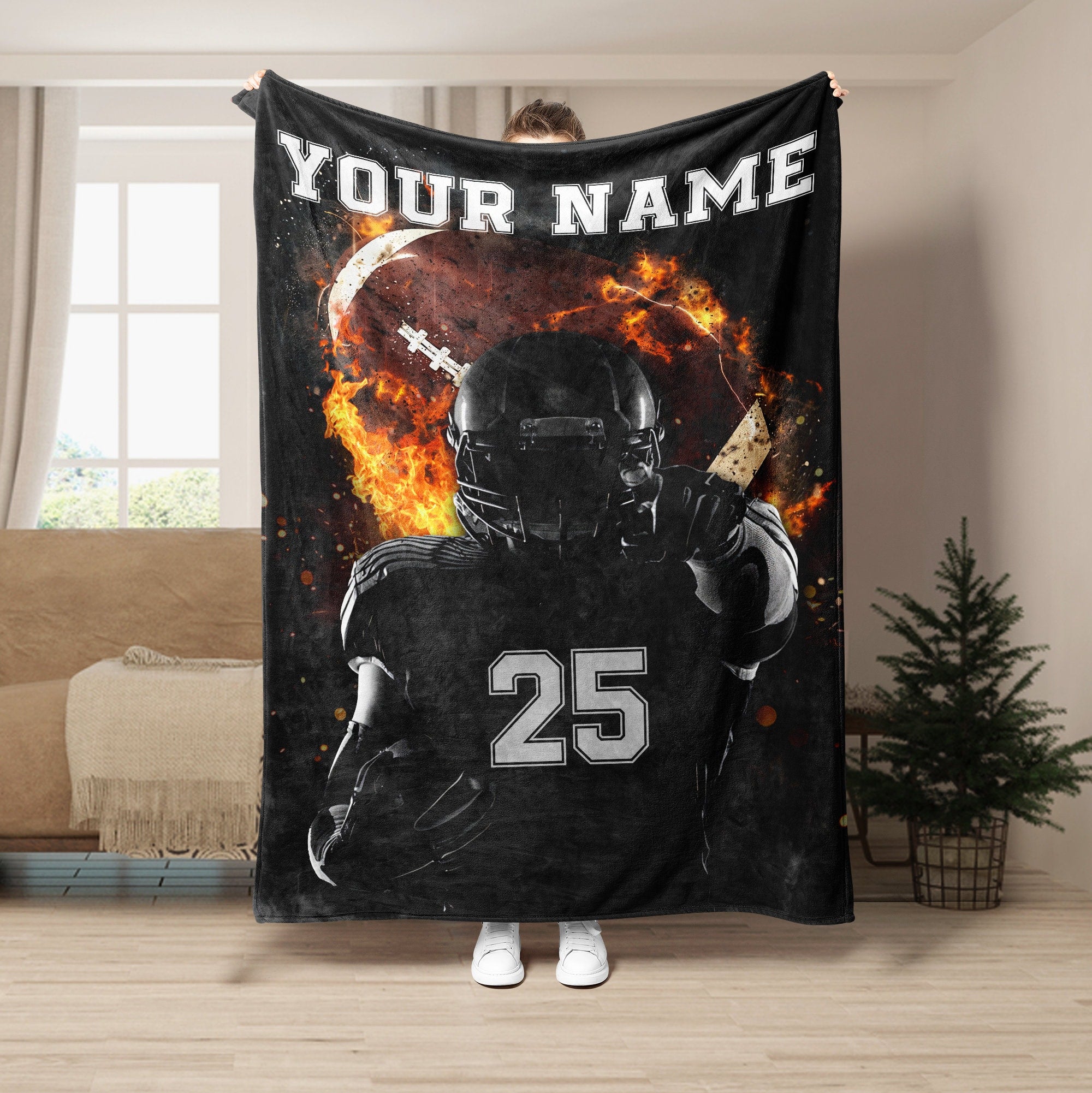 Petmytshirt Football Blanket Football Player Blanket Custom Name And Number Gift for Son Dad Team