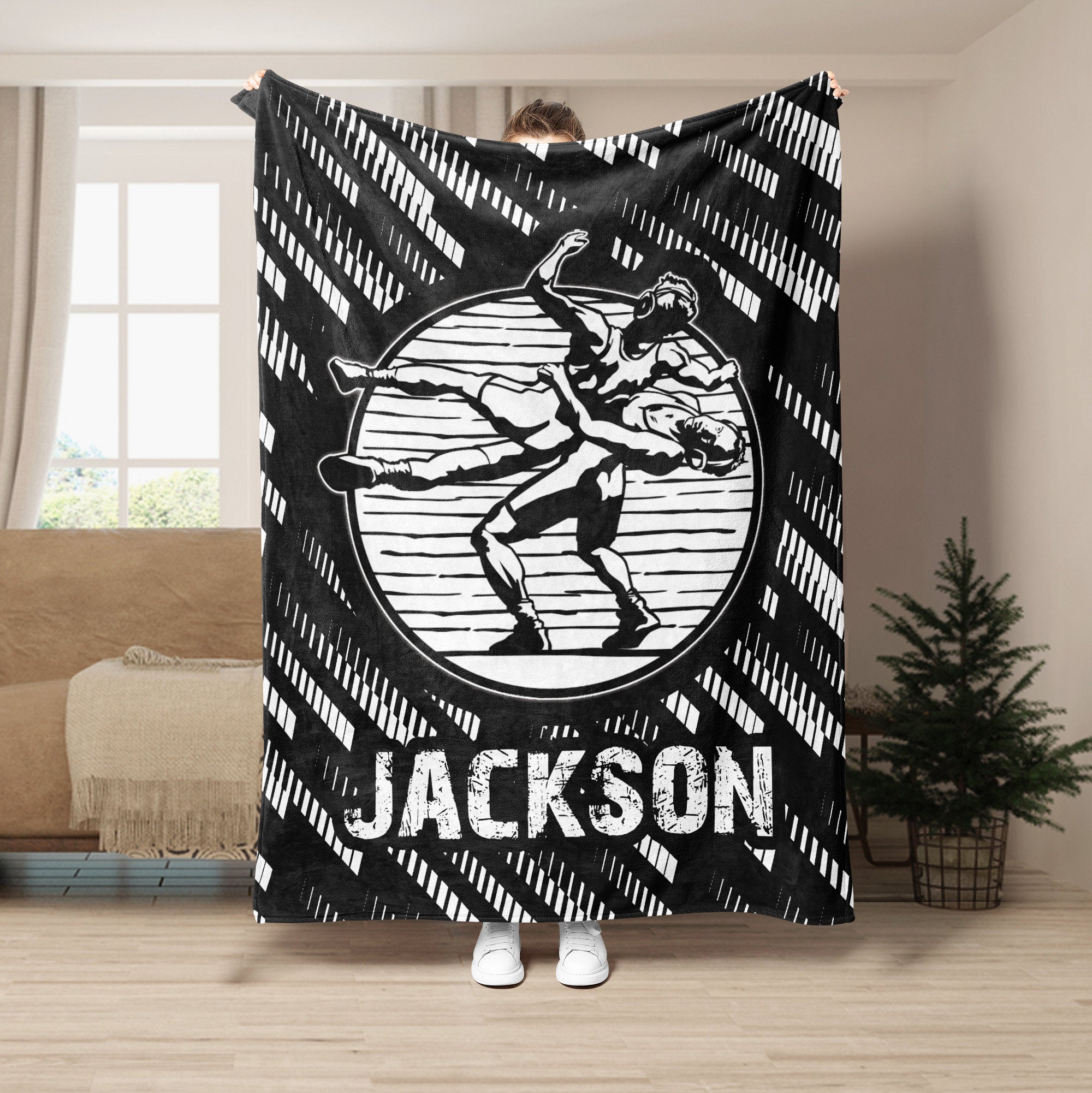Petmytshirt Wrestling Blanket Wrestler Custom Wrestling Gift for Dad Husband Boyfriend Son