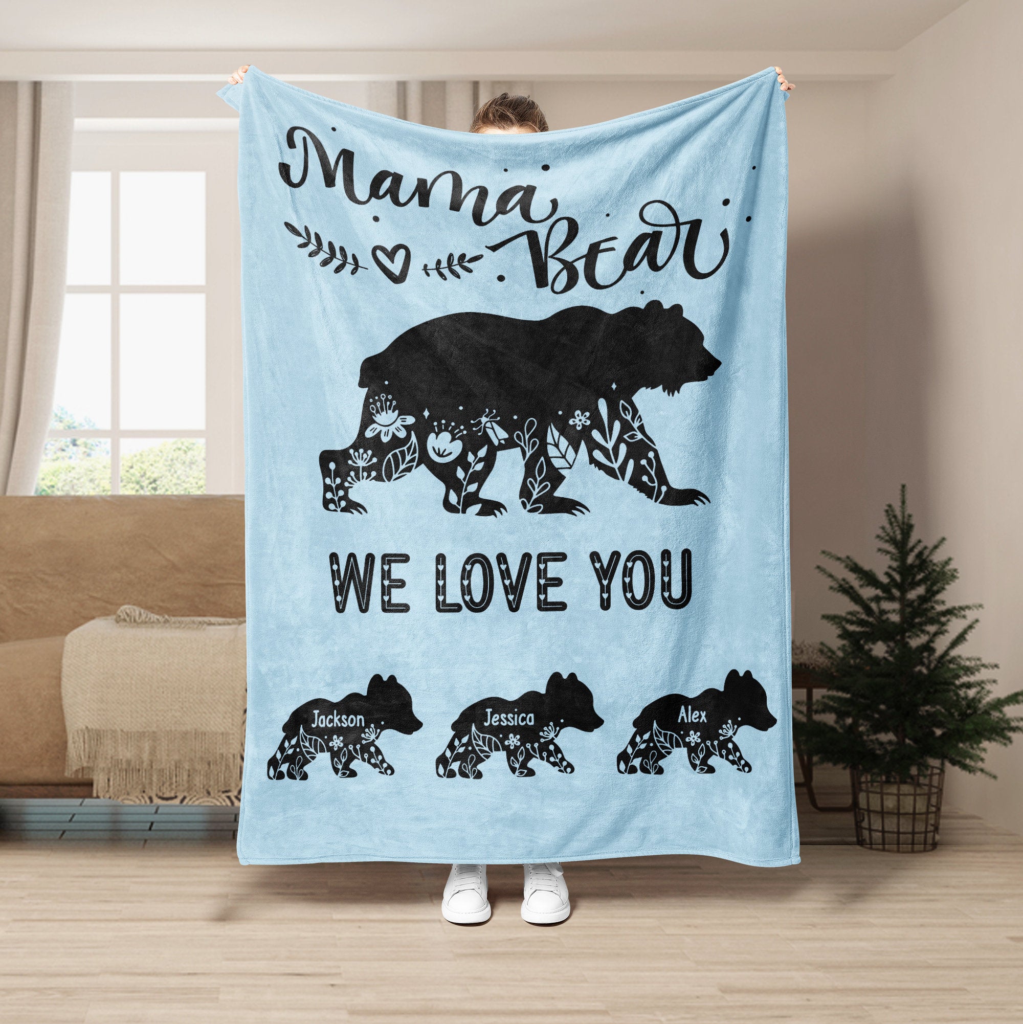 Petmytshirt Mama Bear Blanket Mom Blanket Custom Names Mother's Day Gift