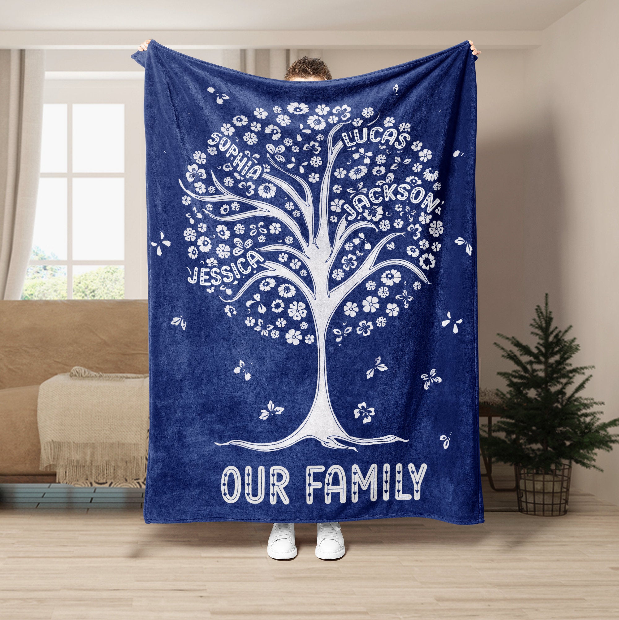 Petmytshirt Family Blanket Family Tree Blanket Custom Gift for Dad Mom Grandpa Grandma