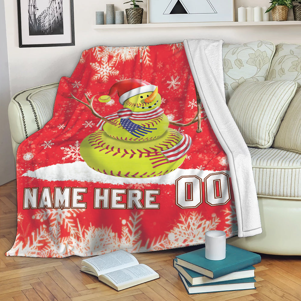 Petmytshirt Softball Blanket Christmas Softball Snowman Sherpa Fleece Blanket Soft Cozy Plush Throw Blanket Christmas Gift