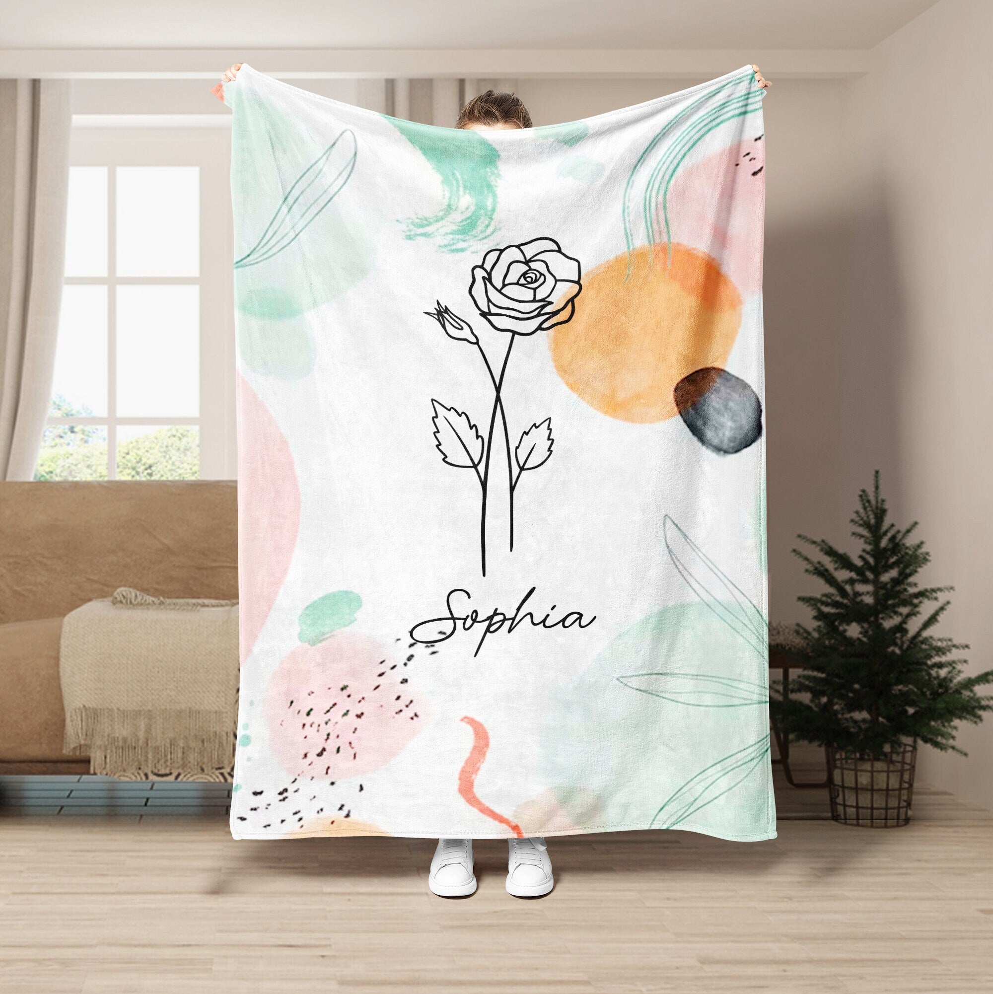 Petmytshirt Birth Flower Blanket Birth Month Flower Custom Gift for Mom Grandma Wife Girlfriend