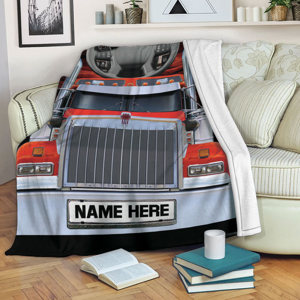 Petmytshirt Trucker Blanket Red Truck Sherpa Fleece Blanket Custom Name Soft Cozy Plush Throw Blanket For Men Husband Trucker