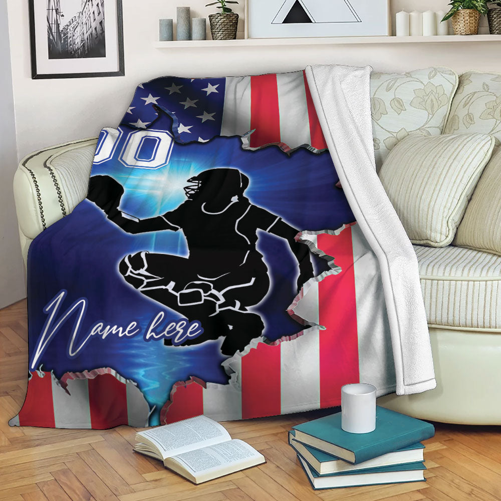 Petmytshirt Softball Blanket US Flag Softball Catcher Softball Girl Sherpa Fleece Blanket Soft Cozy Plush Throw Blanket
