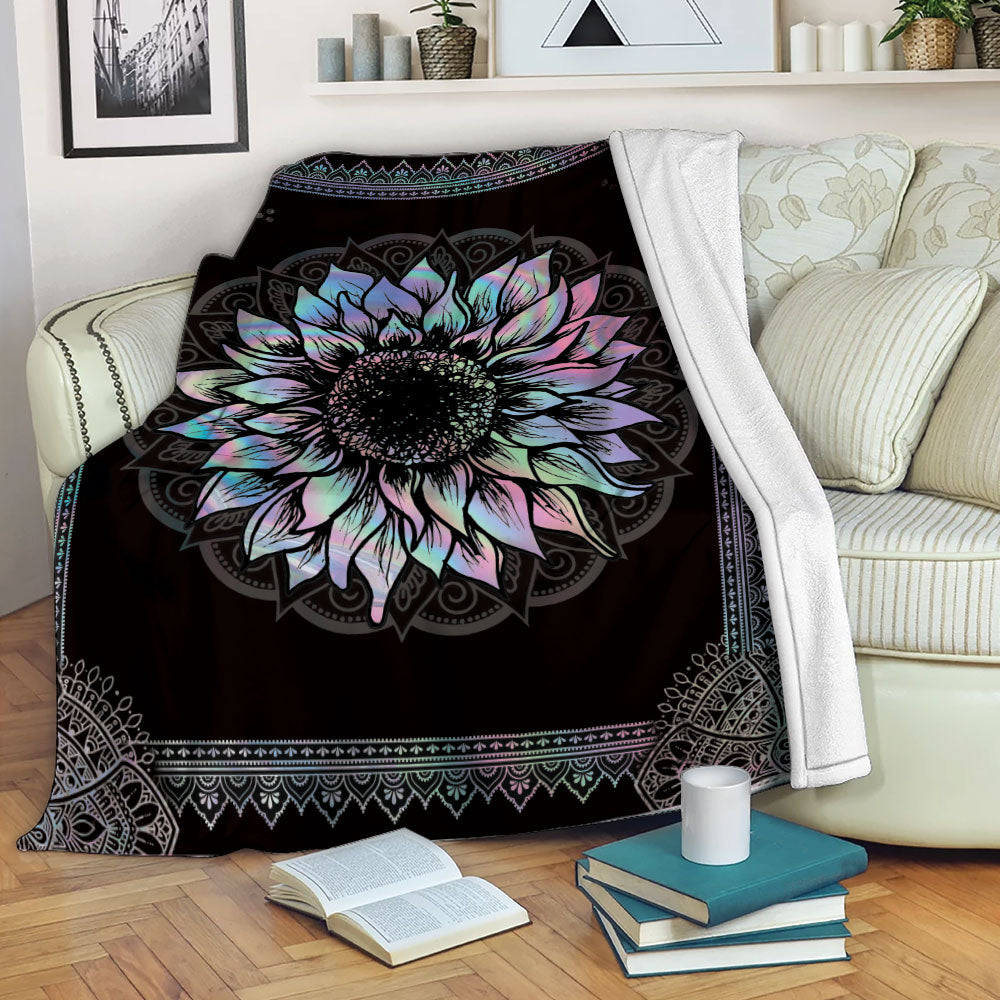 Sunflower Blanket Sunflower Hologram Mandala Vintage Unique Gifts Sherpa Fleece Blanket Soft Cozy Plush Throw Blanket